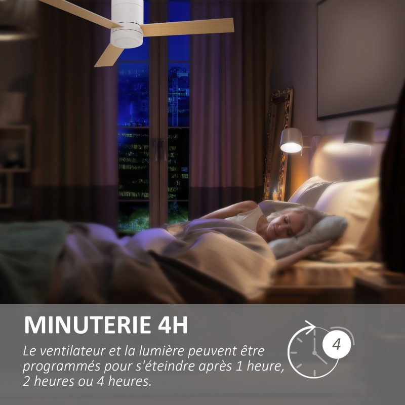 Ventilateur de plafond 2 en 1 avec lumière LED 3 vitesses silencieux - télécommande - diamètre 112 cm, naturel et blanc