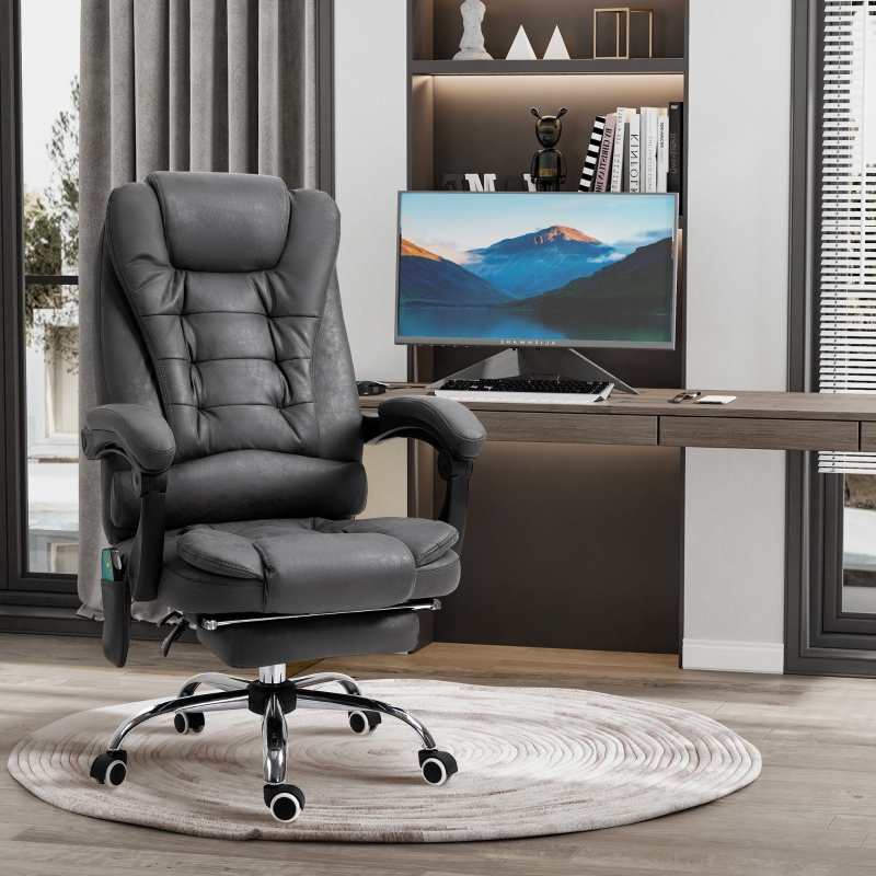 Fauteuil de bureau massant chauffant hauteur réglable dossier inclinable repose-pied + coussin lombaires intégrés