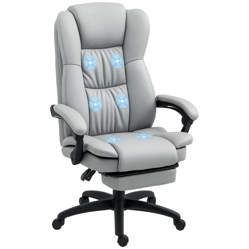 Fauteuil de bureau massant, chaise de bureau avec hauteur réglable, dossier inclinable et télécommande filaire, gris
