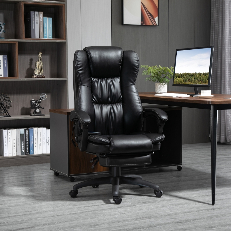 Fauteuil de bureau massant, chaise de bureau avec hauteur réglable, dossier inclinable et télécommande filaire, noir