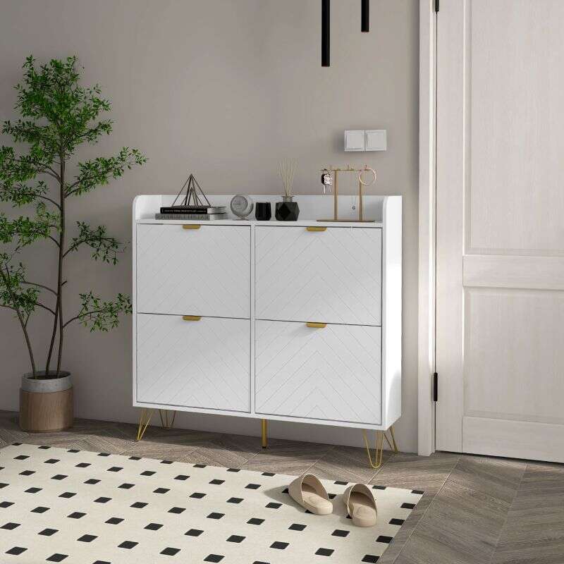 Narrow Shoe Storage Cabinet, Slim Shoe Cupboard with 4 Flip Drawers, Adjustable Shelf, Shoe Rack for 16 Pairs of Shoes