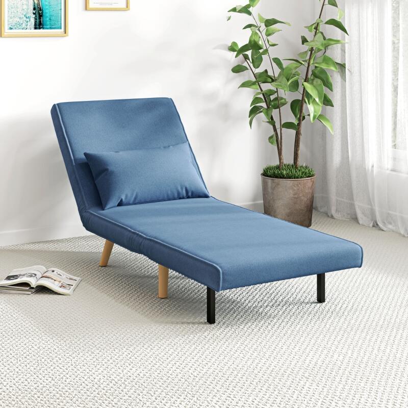 Fauteuil chauffeuse convertible 3 en 1 lit fauteuil lit 1 place dossier 5 positions en tissu avec coussin, bleu