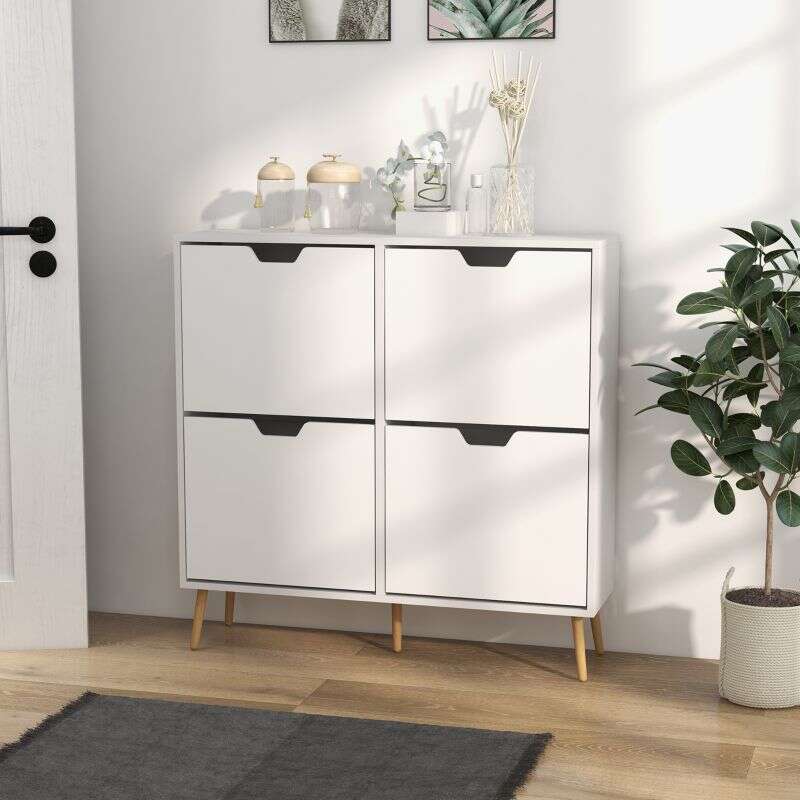 HOMCOM Shoe Storage Cabinet, 4 Flip Drawers, Shoe Organizer for 8-16 Pairs of Shoes, White