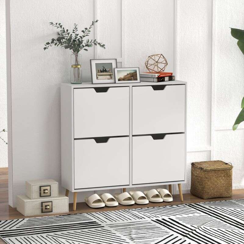 HOMCOM Shoe Storage Cabinet, 4 Flip Drawers, Shoe Organizer for 8-16 Pairs of Shoes, White