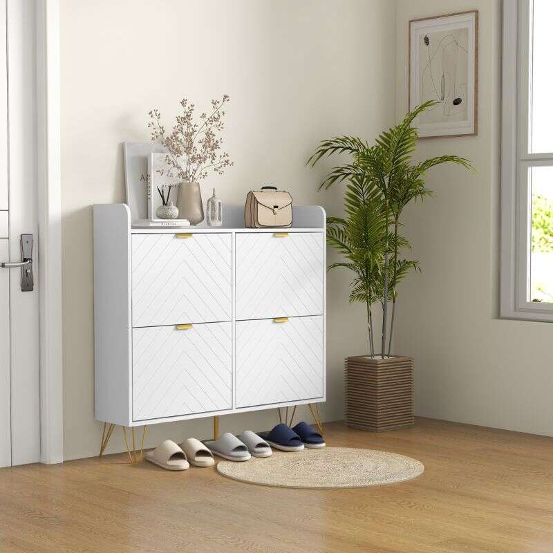 Narrow Shoe Storage Cabinet, Slim Shoe Cupboard with 4 Flip Drawers, Adjustable Shelf, Shoe Rack for 16 Pairs of Shoes