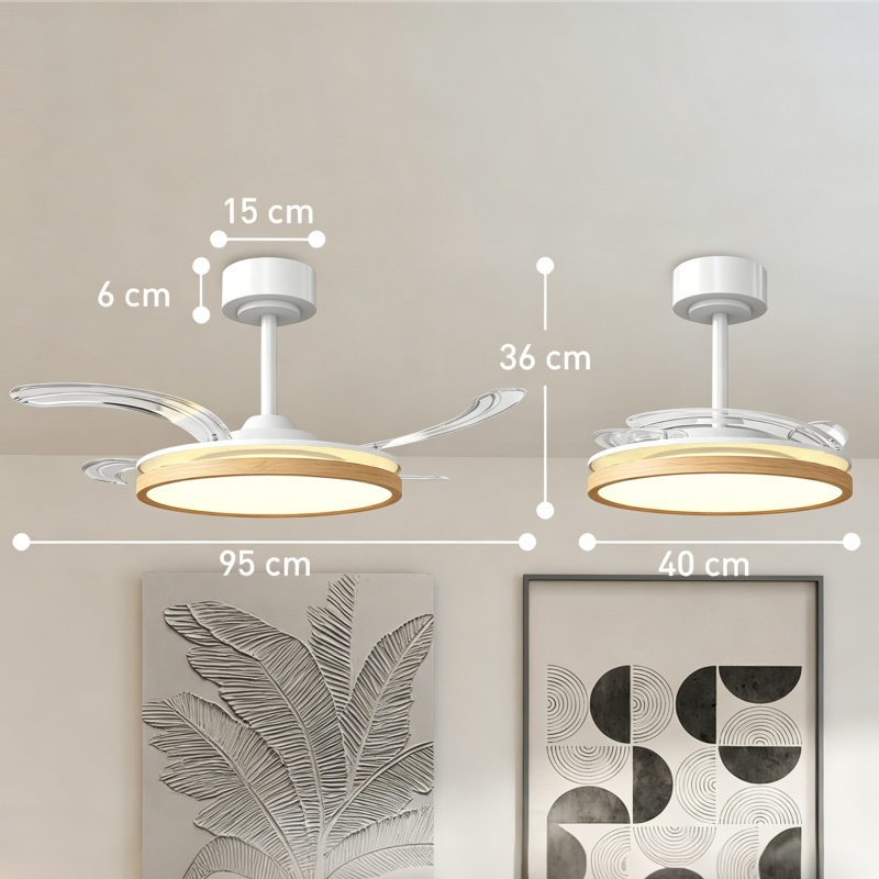 Ventilador de Techo con Luz LED 80 W Motor DC Reversible Mando a Distancia 6 Velocidades Temporizador Ø95 cm Natural