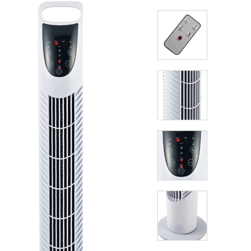 Ventilador de Torre Ventilador Vertical 40W con Mando a Distancia 3 Velocidades Temporizador 7,5h Ø18x78,5 cm Blanco