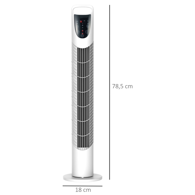 Ventilador de Torre Ventilador Vertical 40W con Mando a Distancia 3 Velocidades Temporizador 7,5h Ø18x78,5 cm Blanco