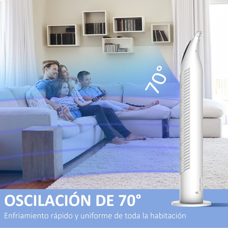 Ventilador de Torre Ventilador Vertical 40W con Mando a Distancia 3 Velocidades Temporizador 7,5h Ø18x78,5 cm Blanco