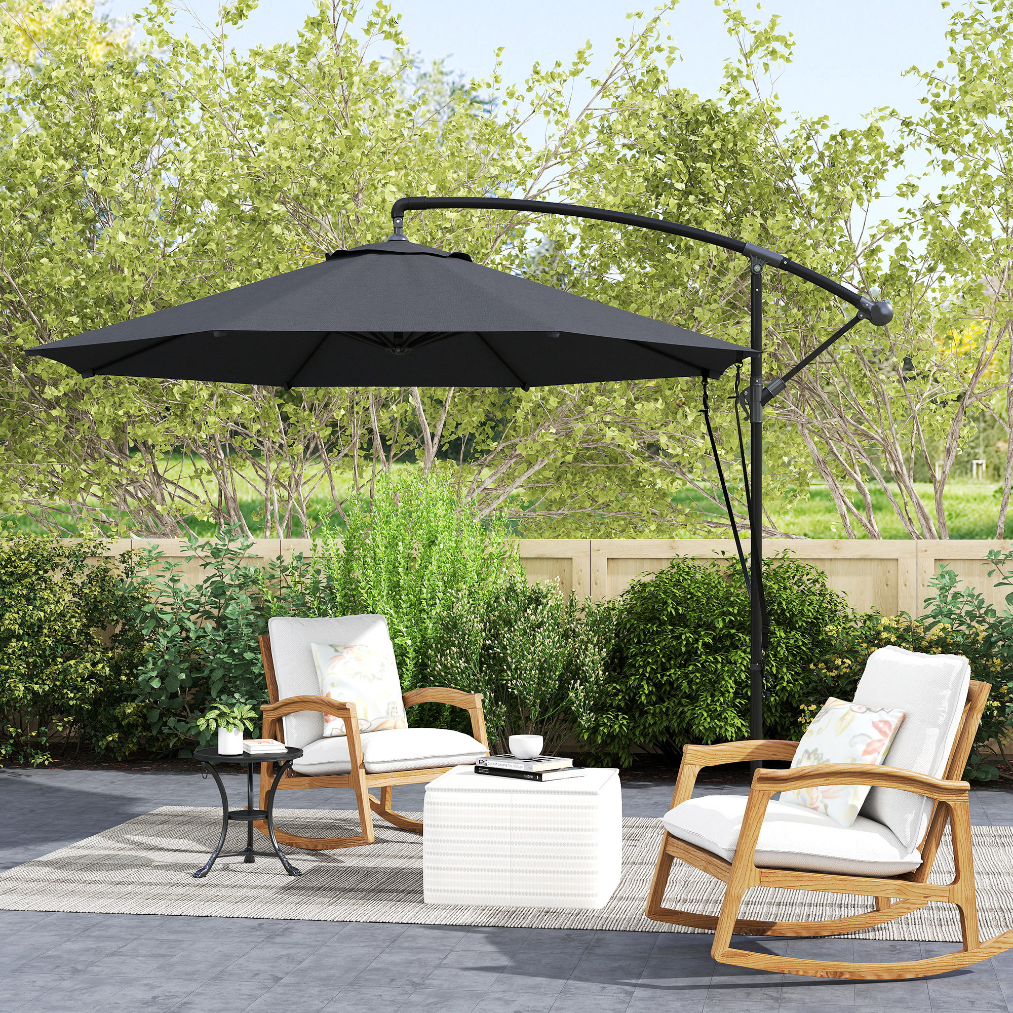 Parasol décentralisé incliné vue de côté