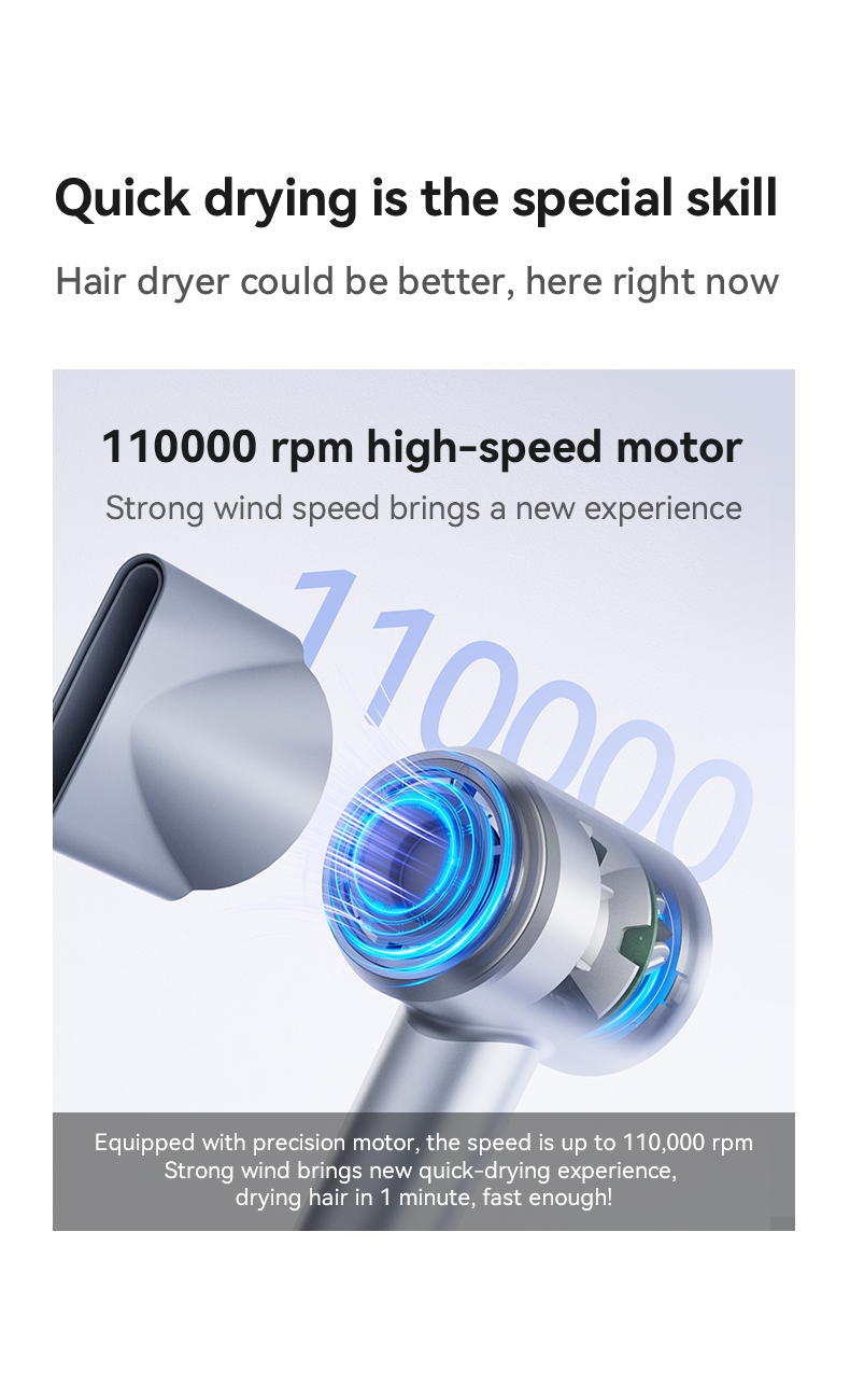 Sèche‑cheveux haute vitesse moteur sans balais