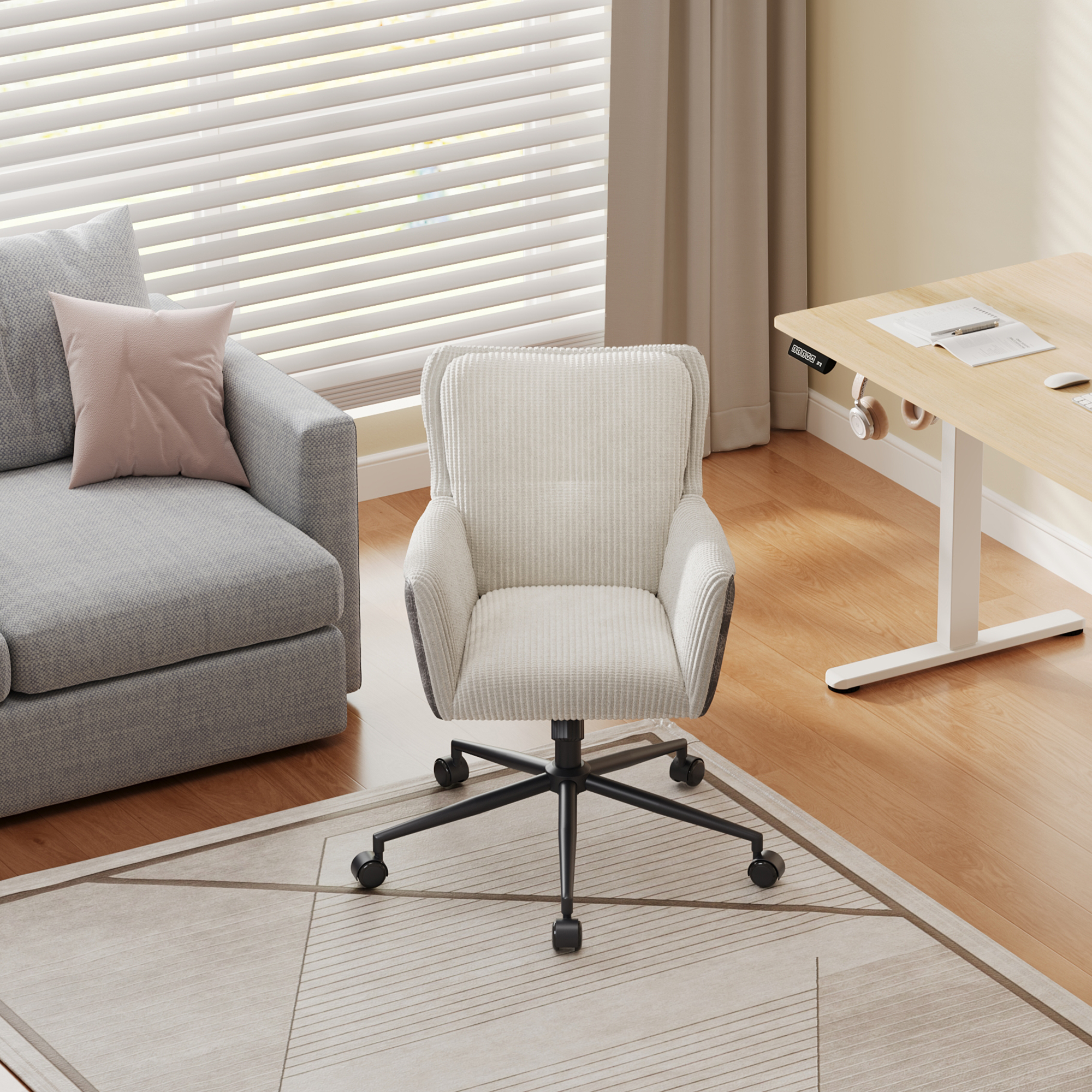 Chaise bureau ergonomique beige Irovami tissu côtelé