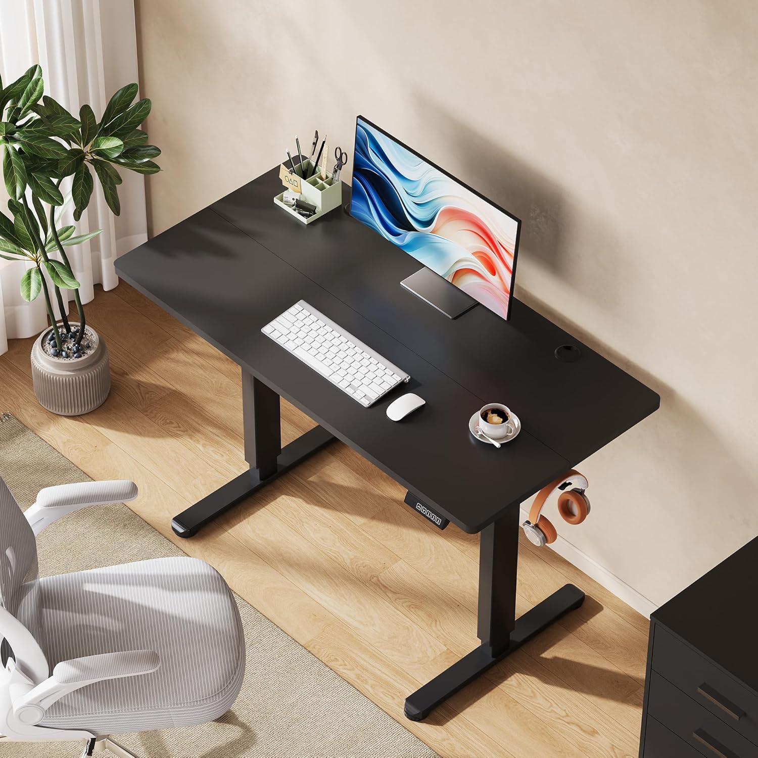 Bureau assis-debout électrique 120x60 cm noir vue générale