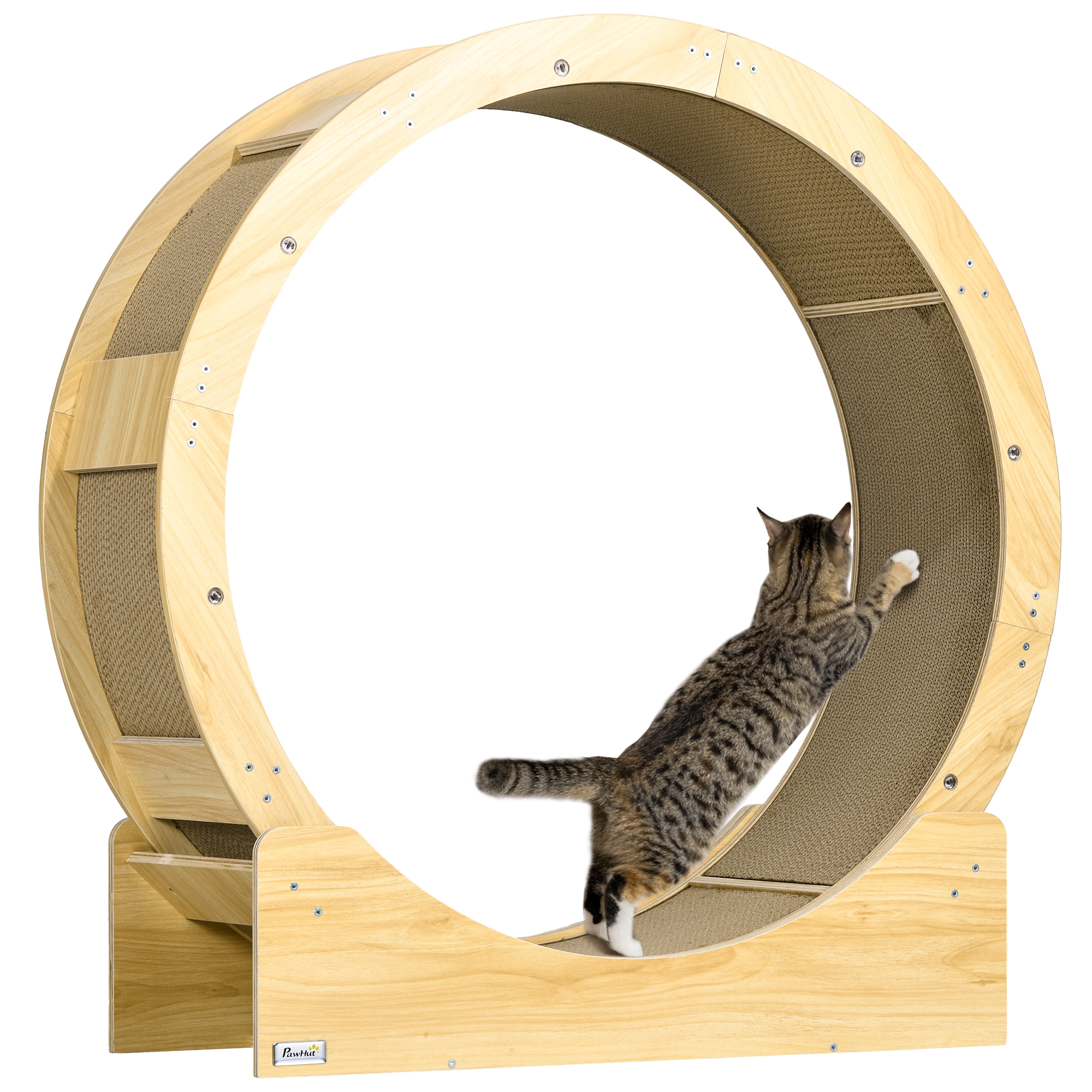 Roue d'exercice pour chat. 91 cm. avec frein et planche à gratter. chêne