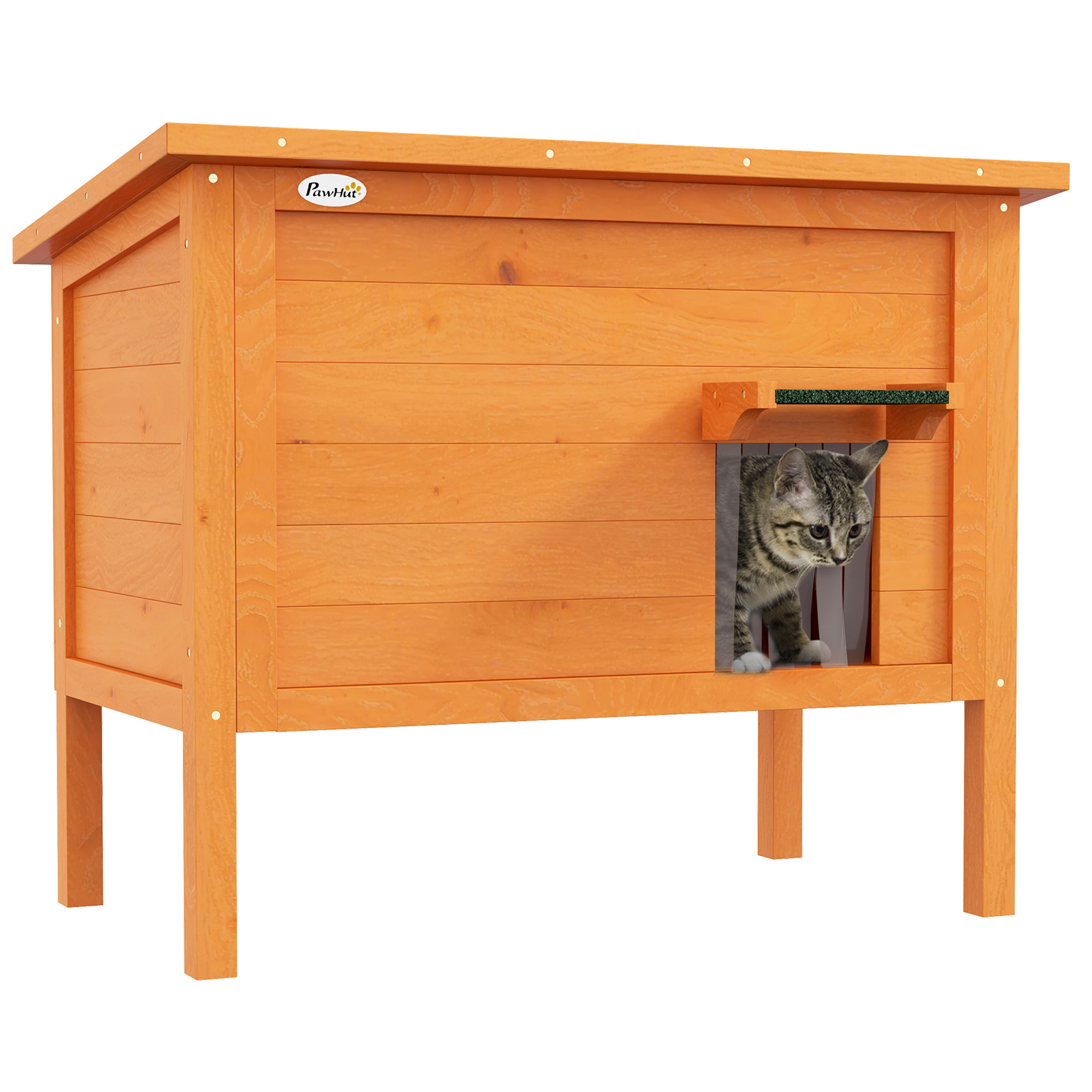 Maison pour chat extérieur. résistante aux intempéries. 1 fenêtre. 1 entrée. 85 x 50 x 68.5 cm. orange et vert