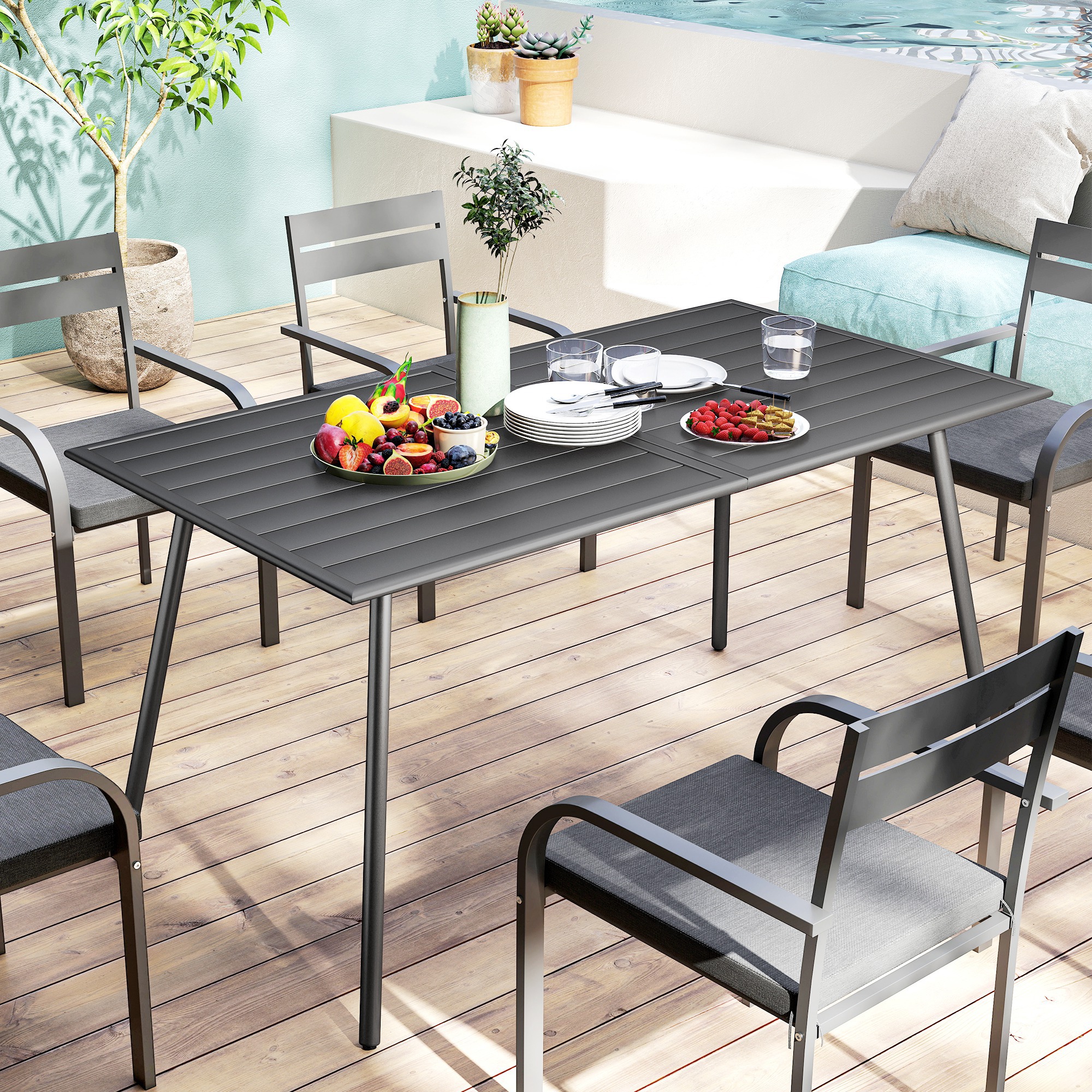 Table de jardin rectangulaire acier lattes 150x80cm - Vue 6