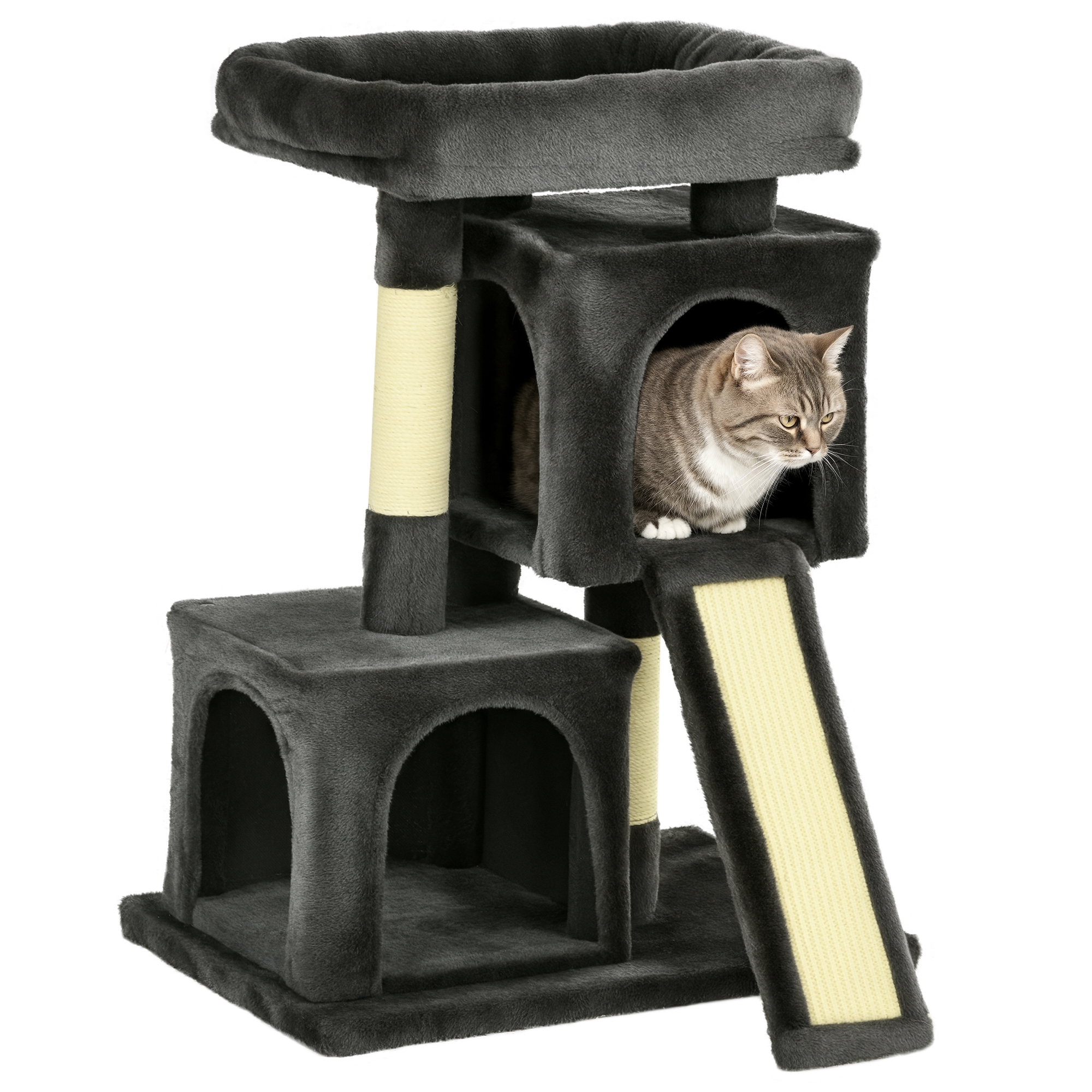 Arbre à chat 83 cm. petit griffoir avec colonnes en sisal. pour petits chats. gris foncé