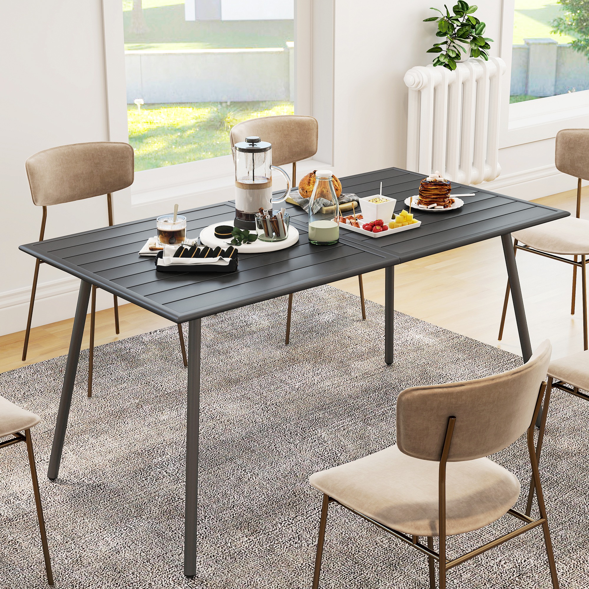 Table de jardin rectangulaire acier lattes 150x80cm - Vue 4