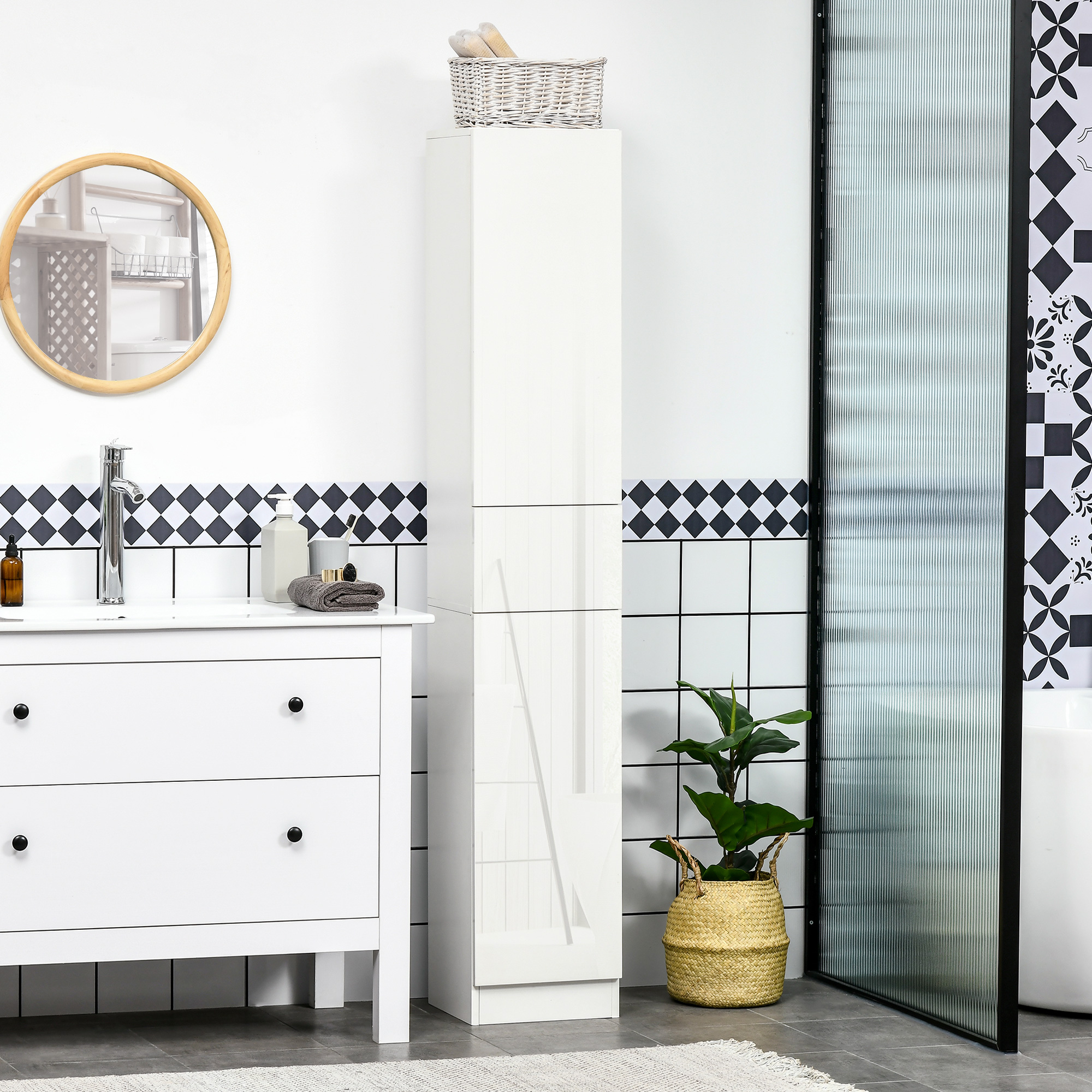 Schéma des dimensions du meuble de salle de bain étroit