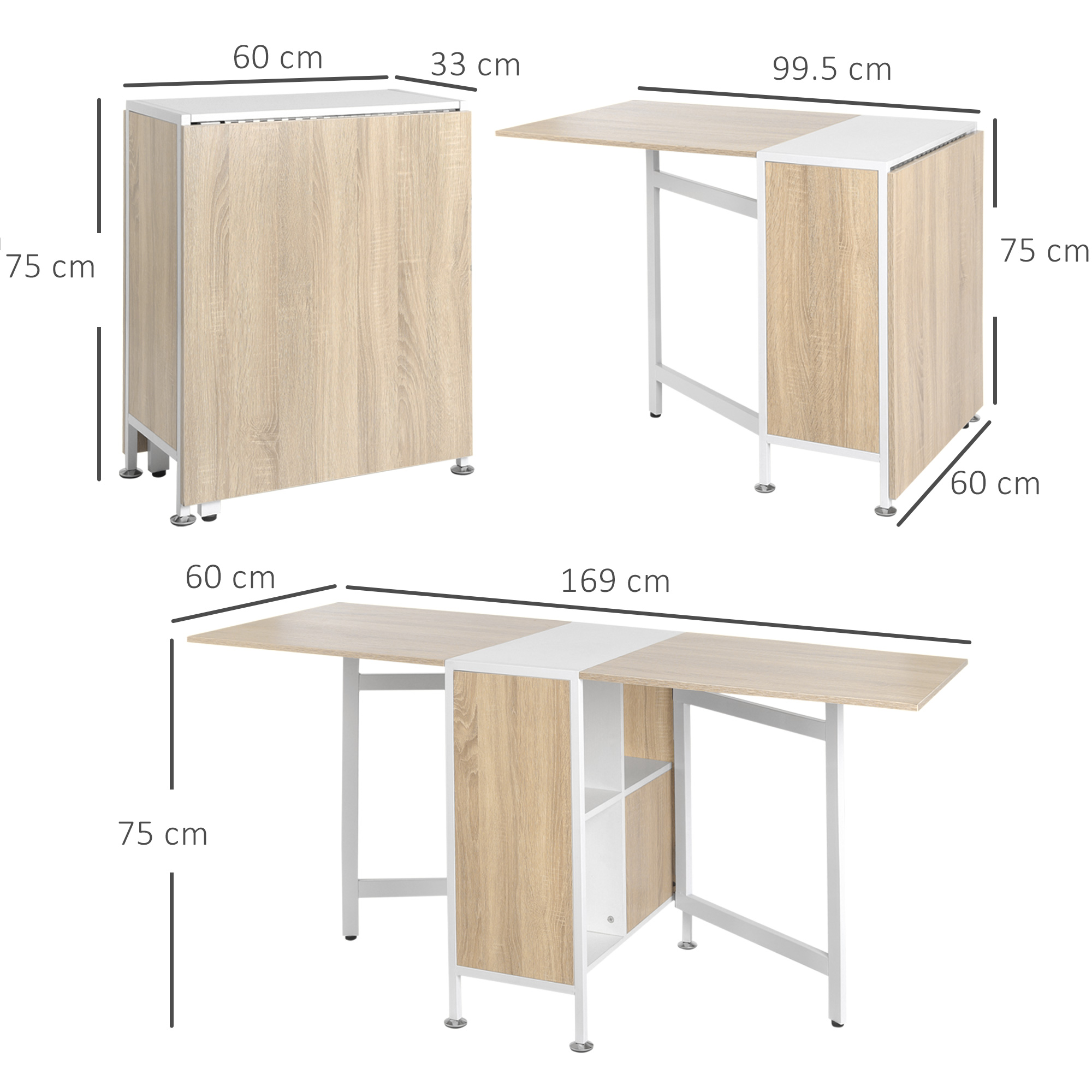 Dimensiones de la mesa plegable plegada y desplegada