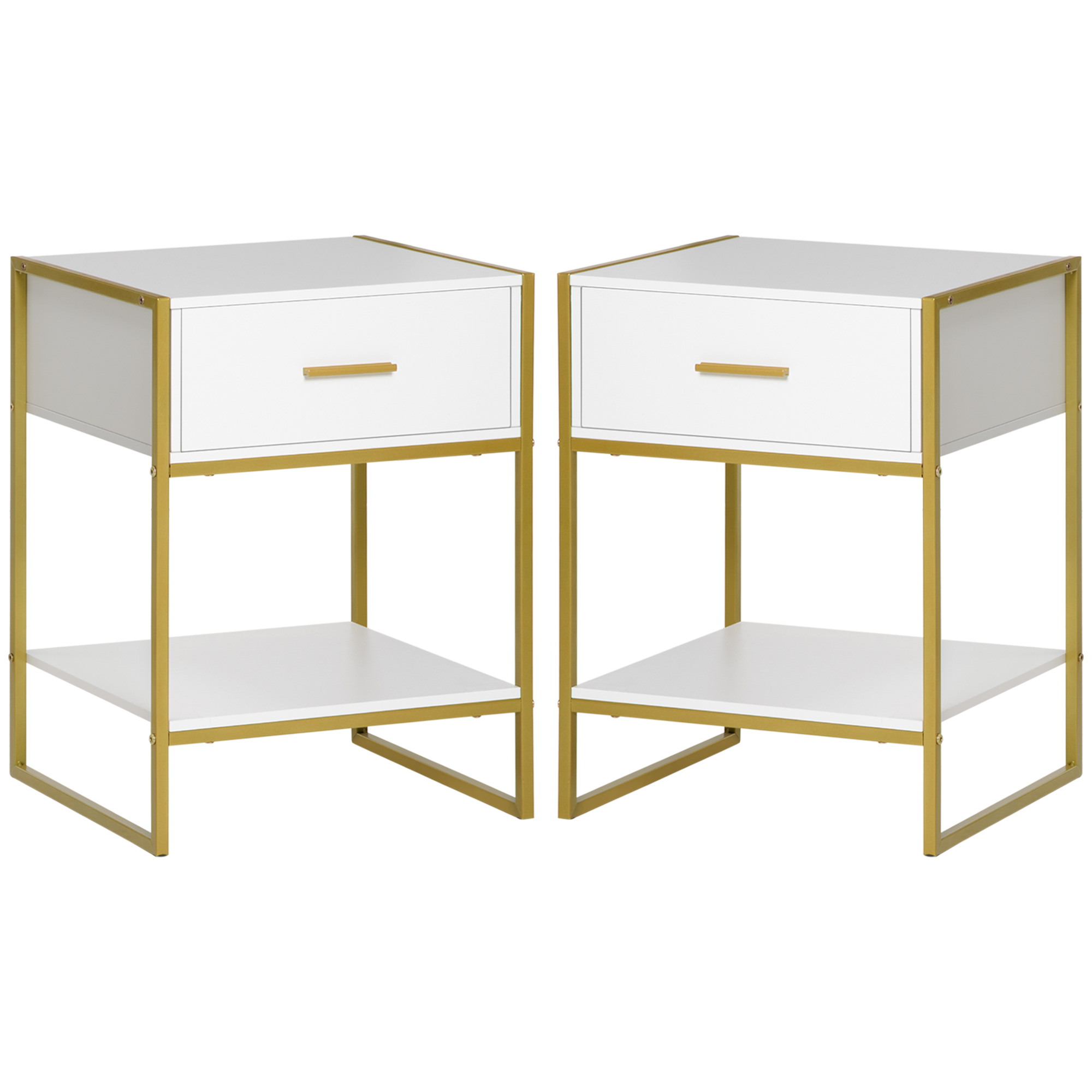 Tables de chevet Irovami blanc/doré lot de 2 vue générale