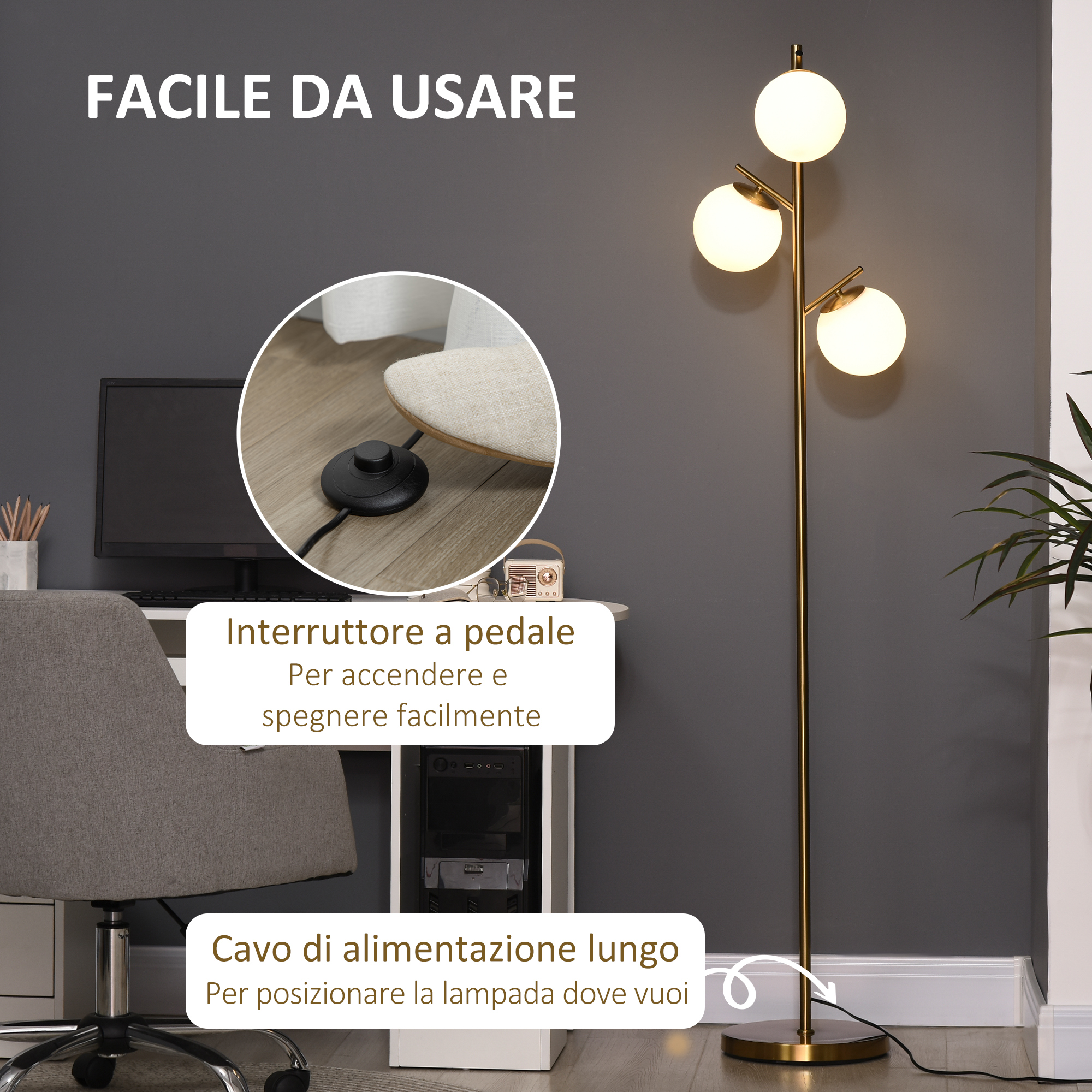Interrupteur au‑pied sur câble long
