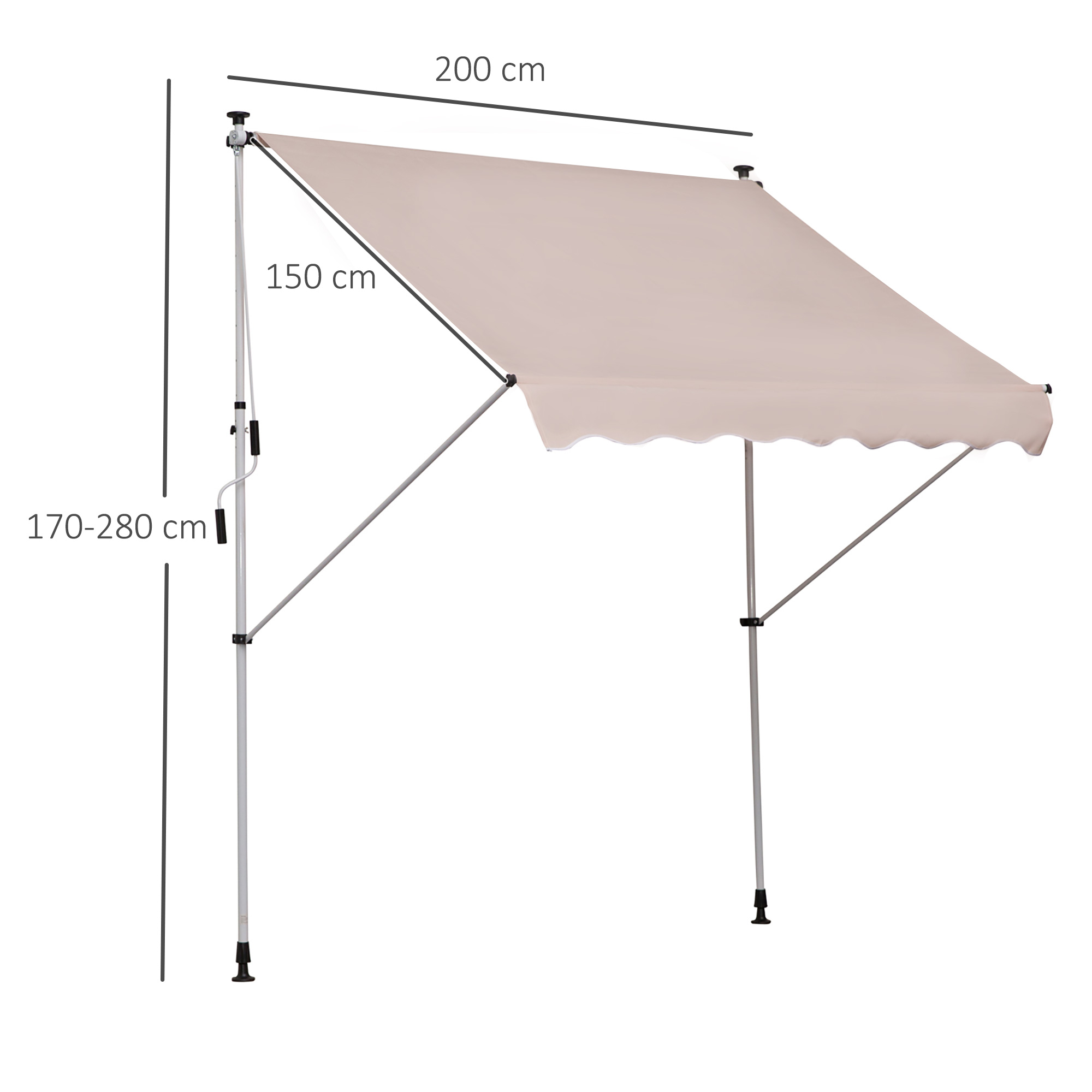 Détail de la toile résistante et du réglage par manivelle
