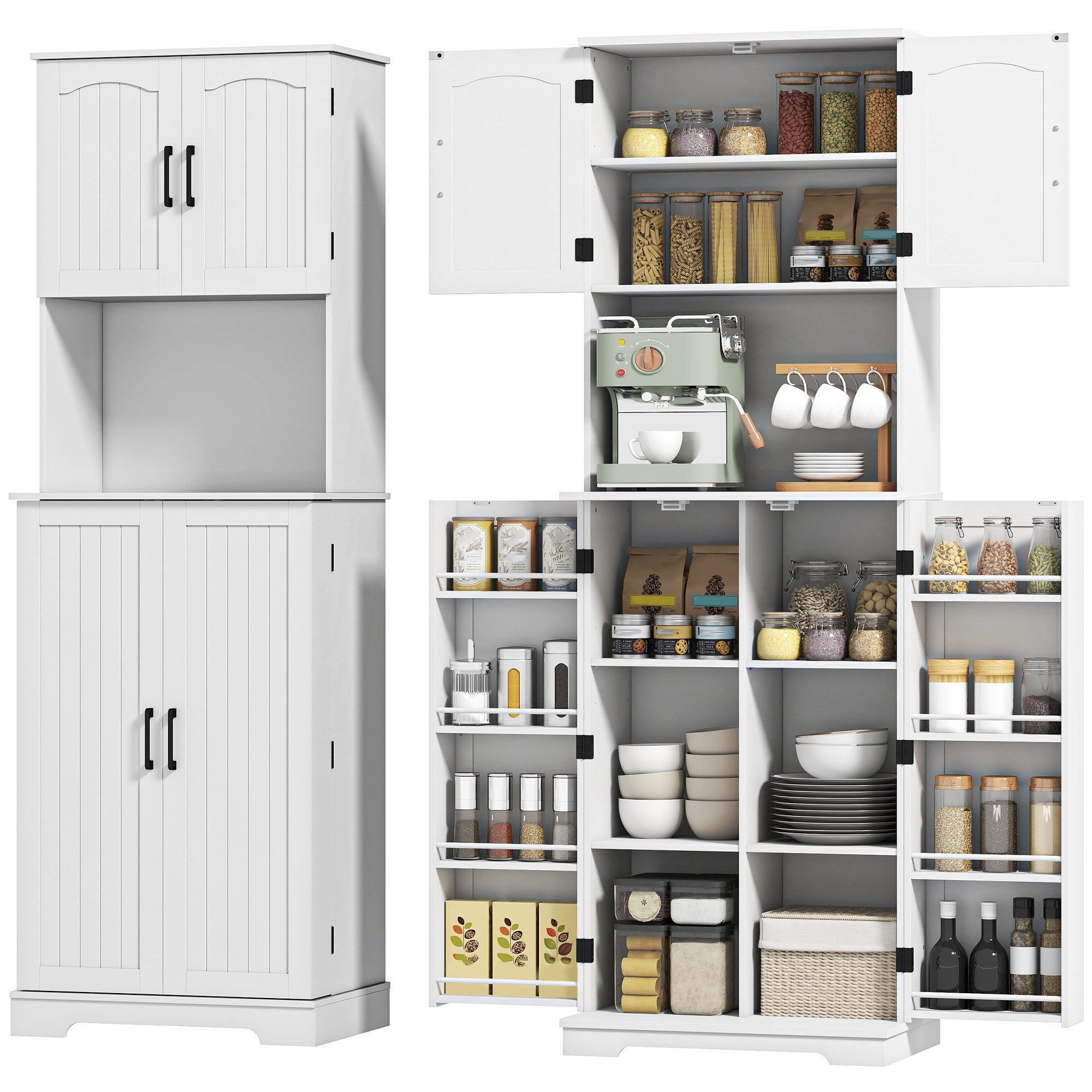 Armoire de cuisine haute rustique blanche vue d'ensemble