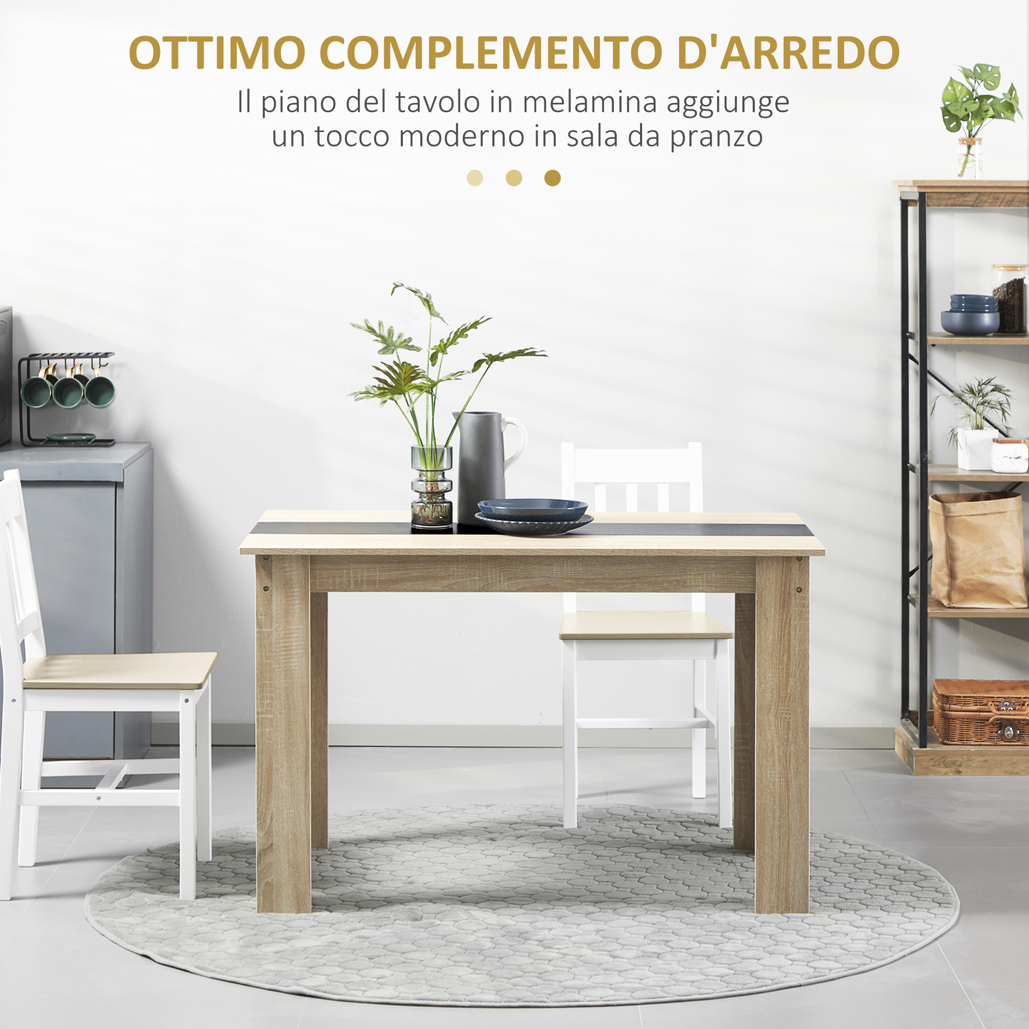 Detalle del tablero y las patas con efecto de madera natural