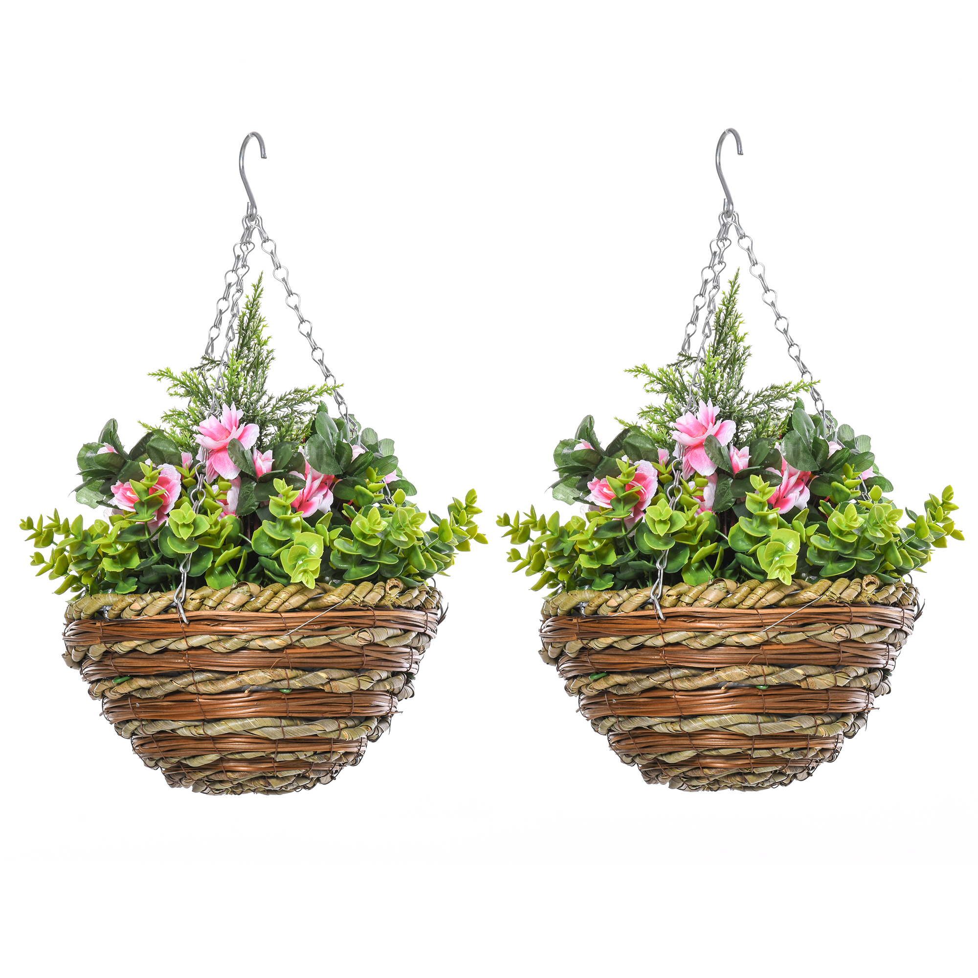 Pots suspendus lisianthus Irovami rose/vert ensemble vue générale