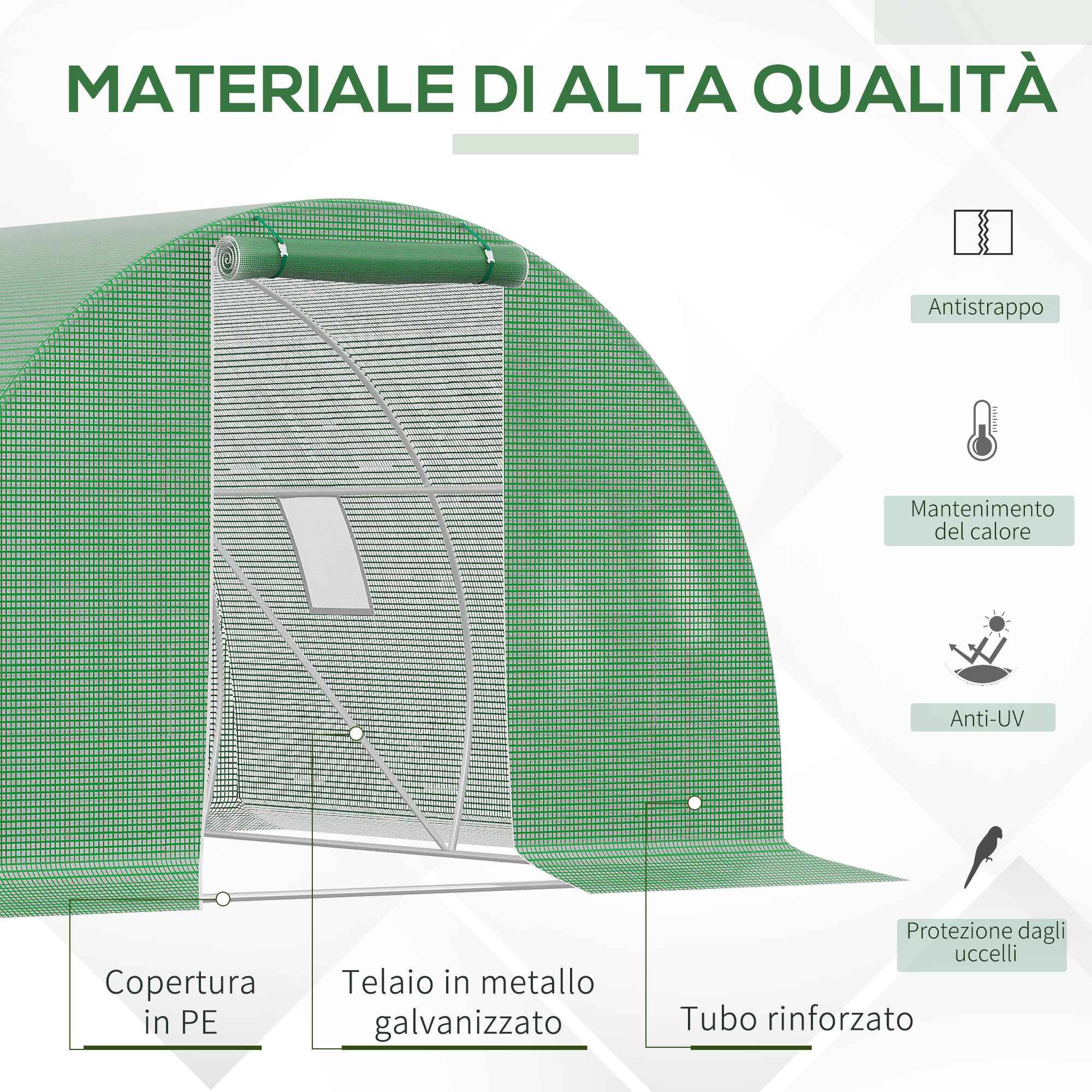 Detalle de la estructura de acero y la cubierta de polietileno