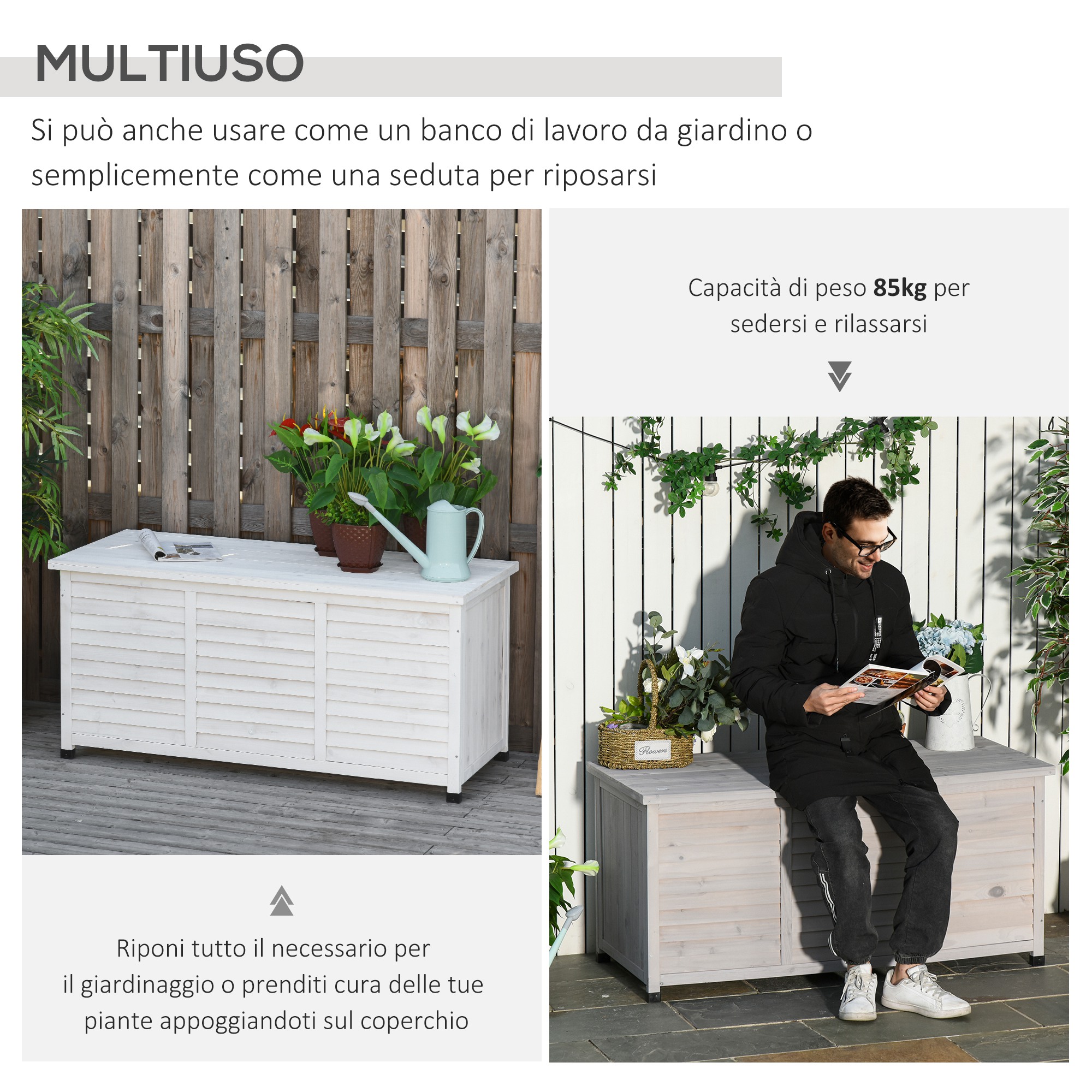 Mécanisme ouverture banc coffre jardin