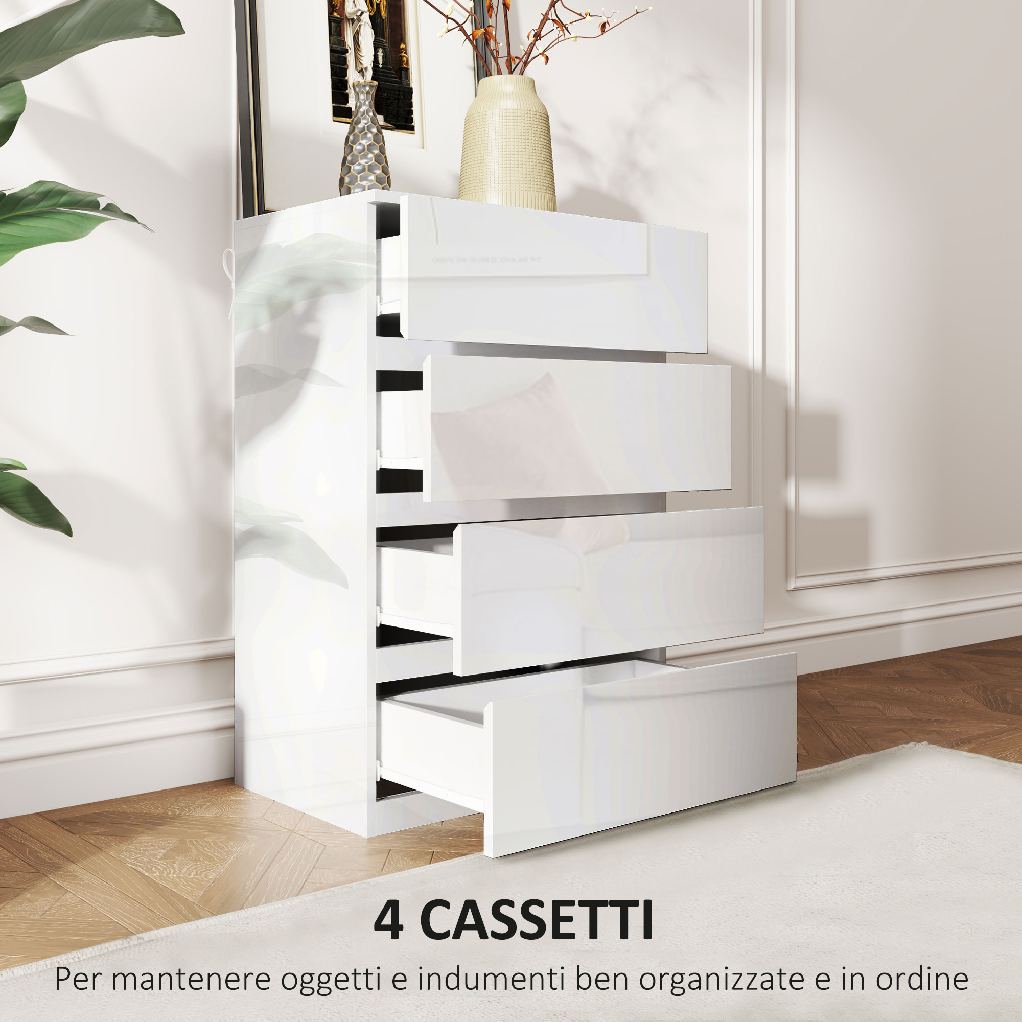Détail du design sans poignées et des tiroirs