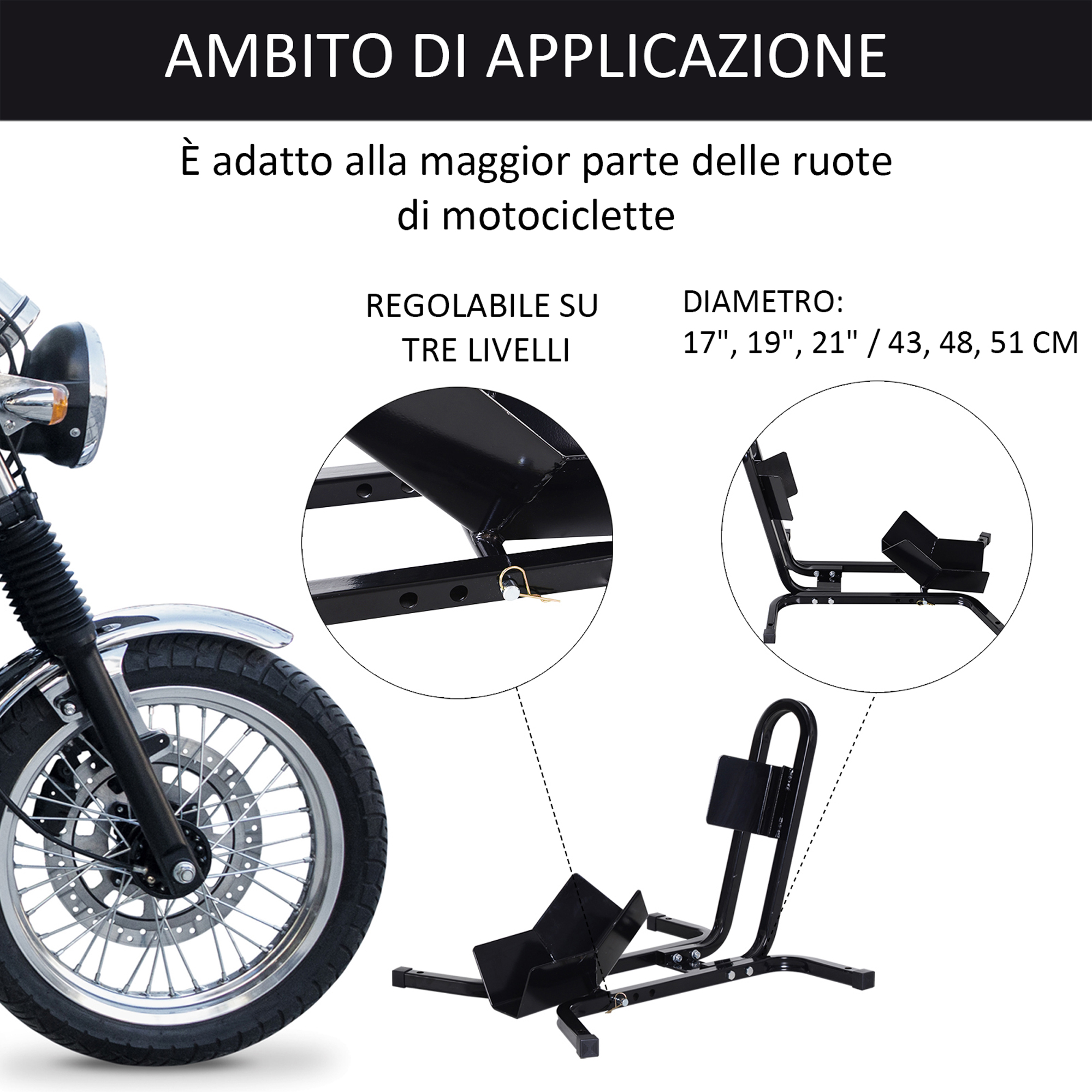 Cavalet moto butoir roue avant vue générale