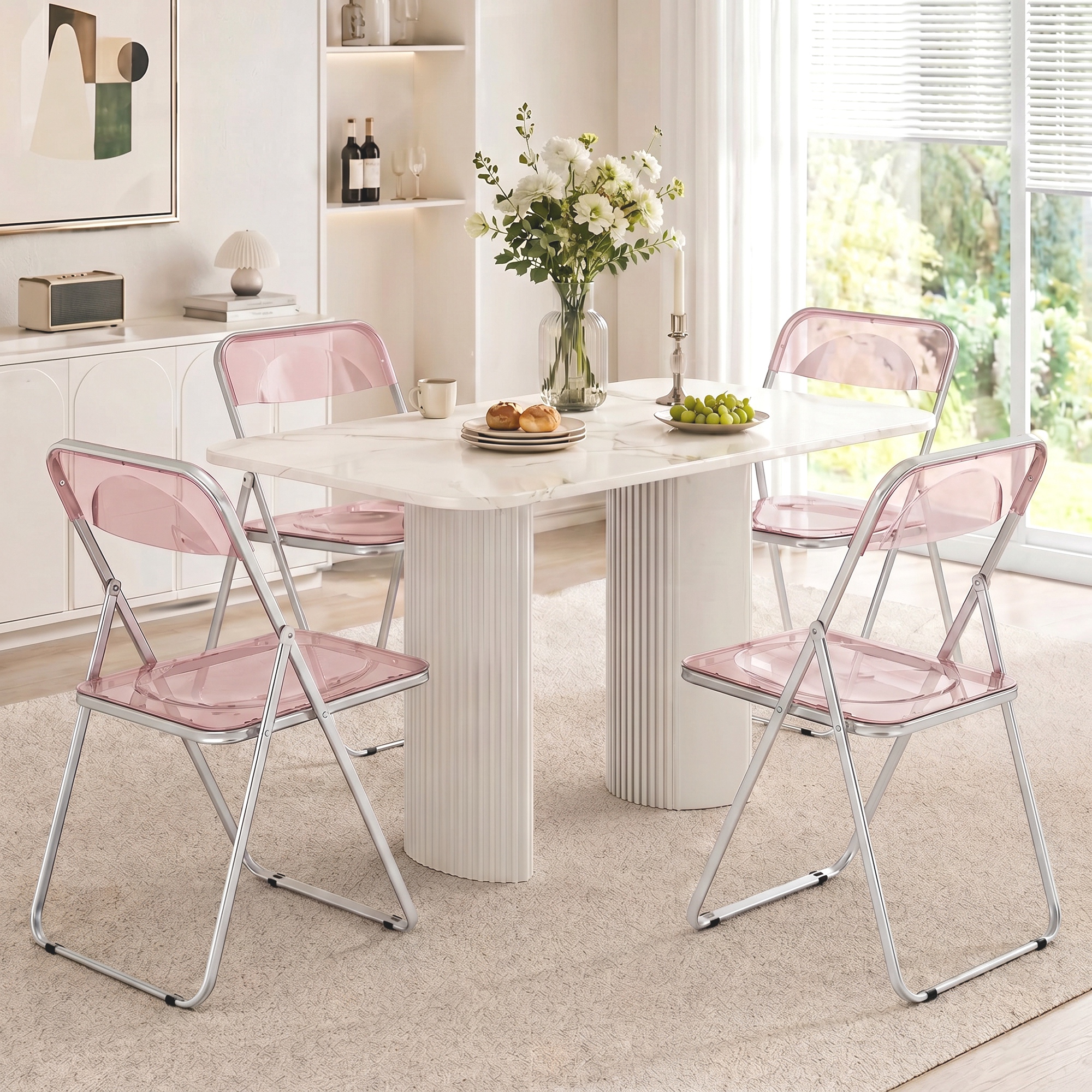 Lot de 4 chaises pliantes en acrylique rose Irovami - détail du pliage