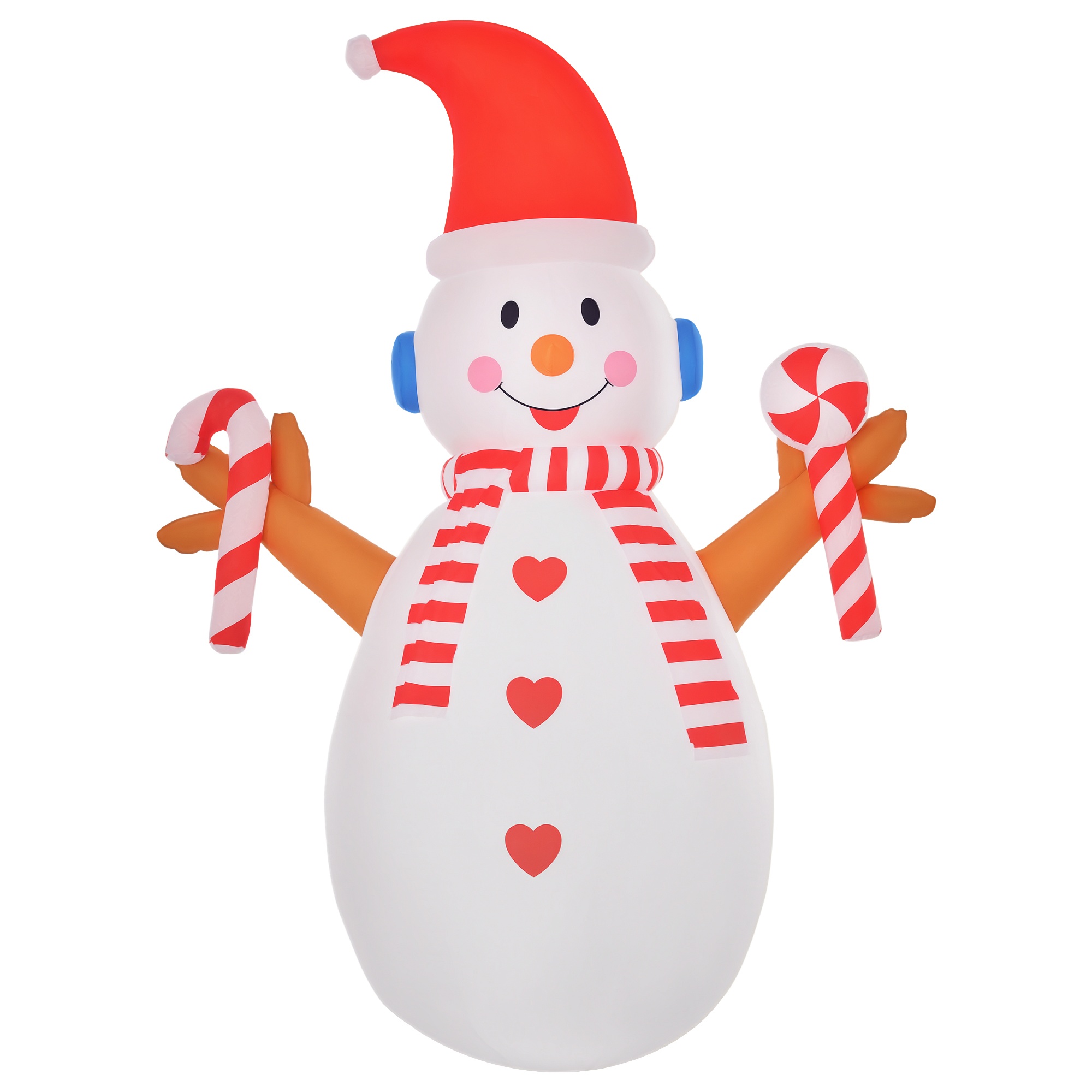 Bonhomme de neige gonflable de Noël 2,40 m, LED, bonnet et sucre d'orge, polyester 190T IP44