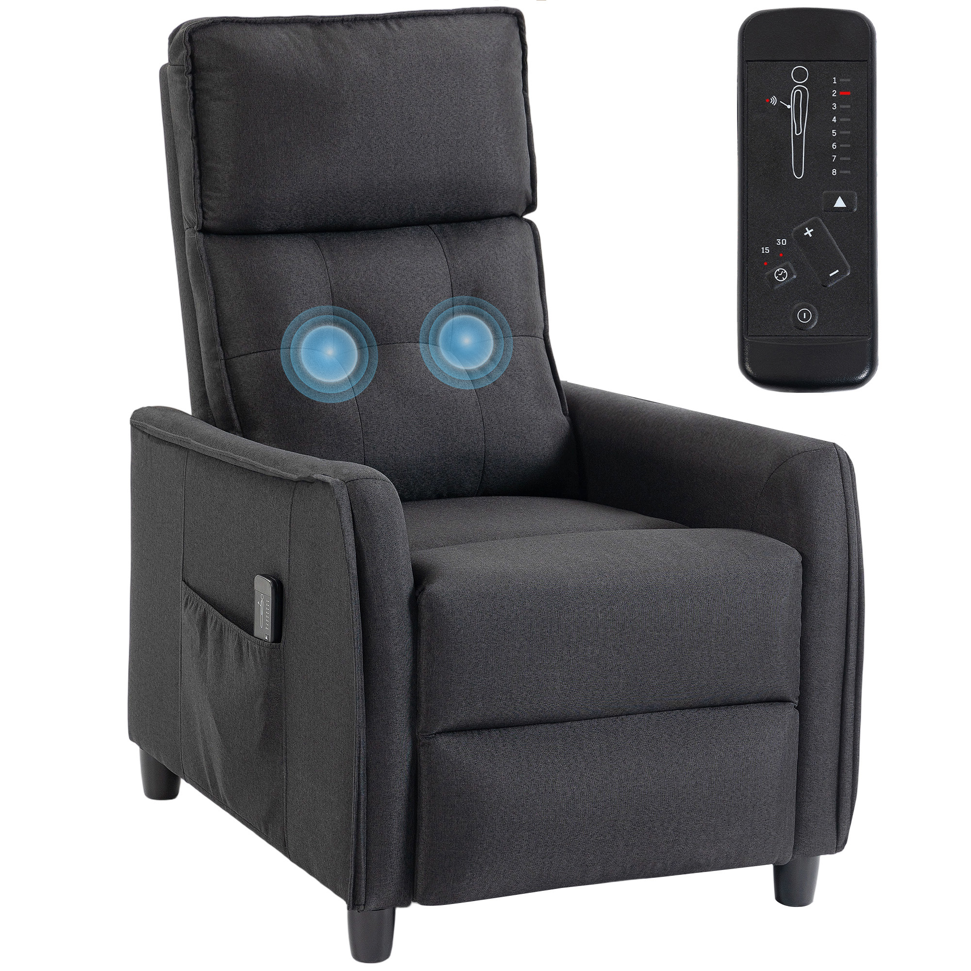 Fauteuil massant inclinable 160° gris foncé