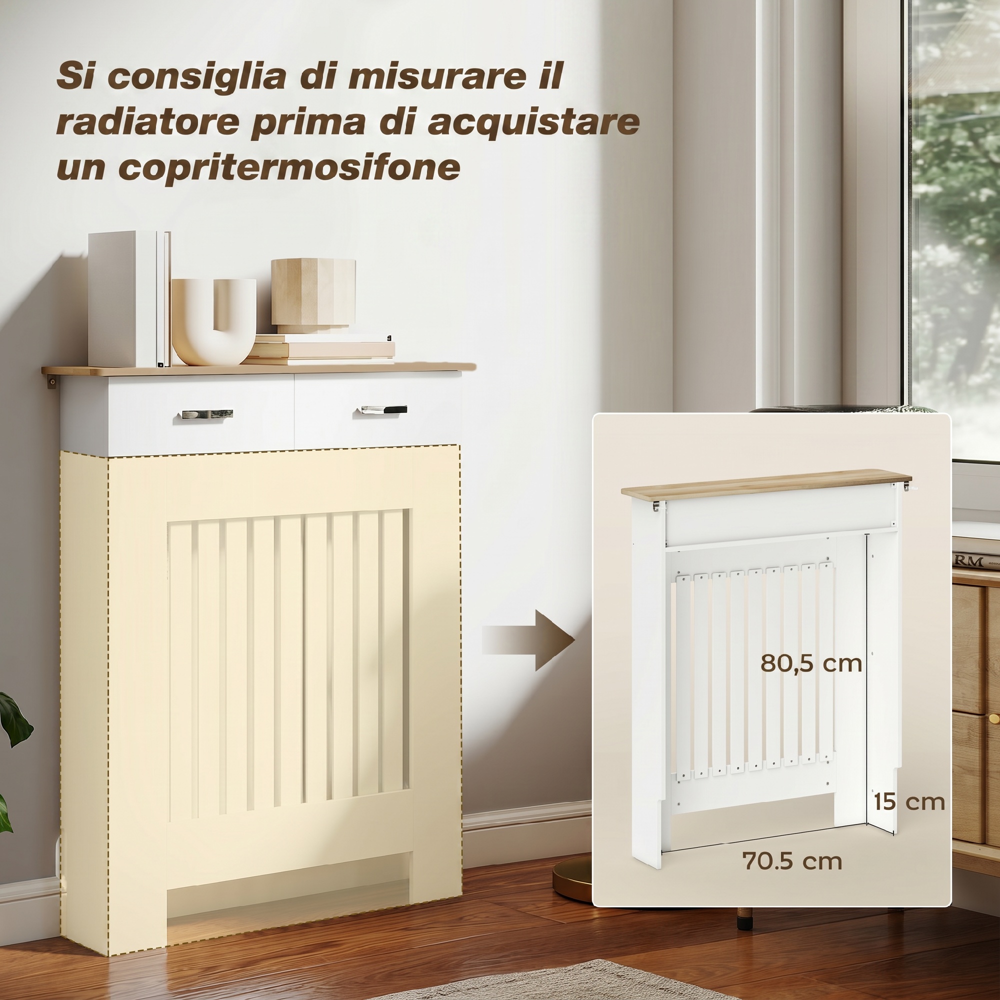 Deux tiroirs de rangement intégrés, plateau supérieur décoratif