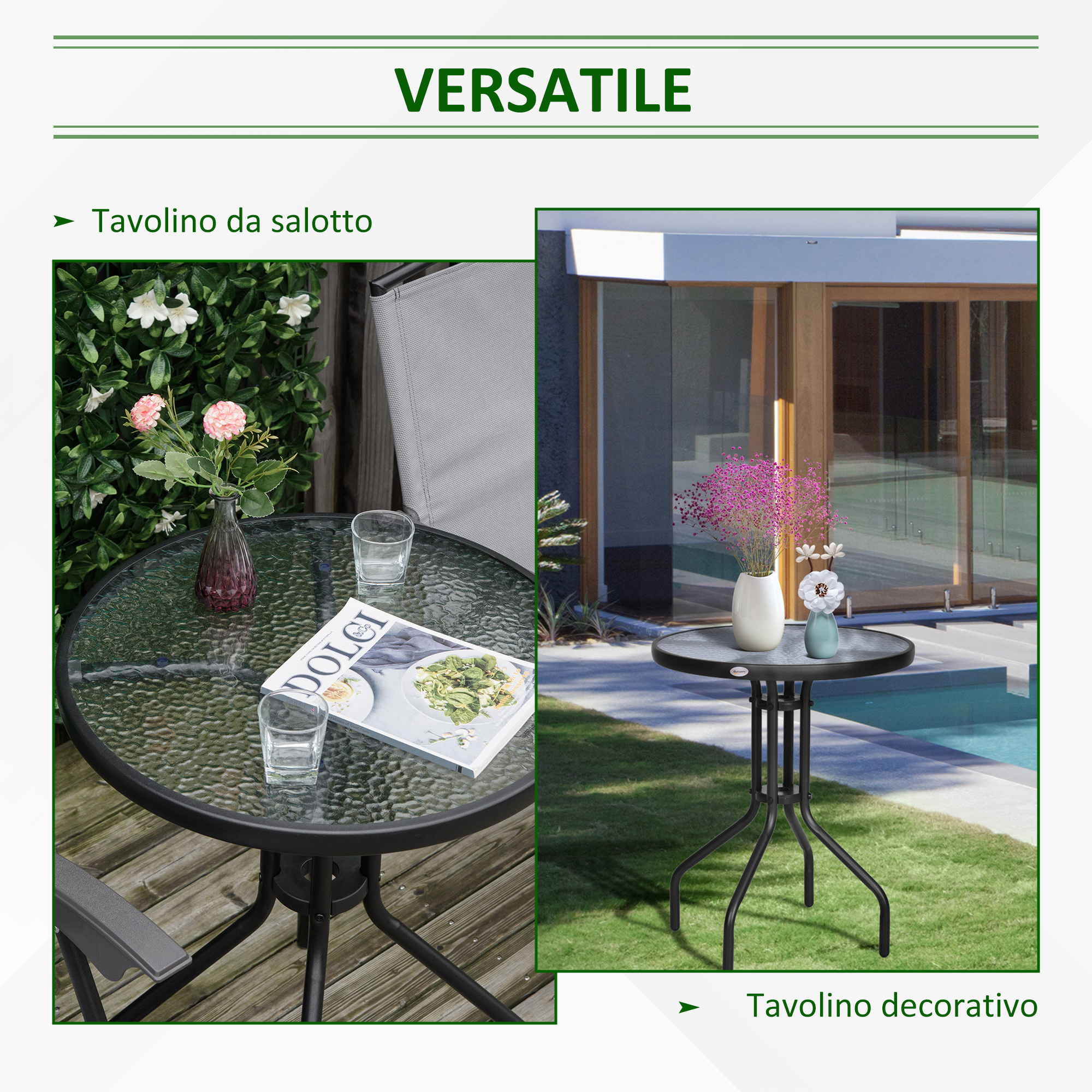 Table d'appoint ronde fer verre trempe noir Ø60x70cm - Vue 2