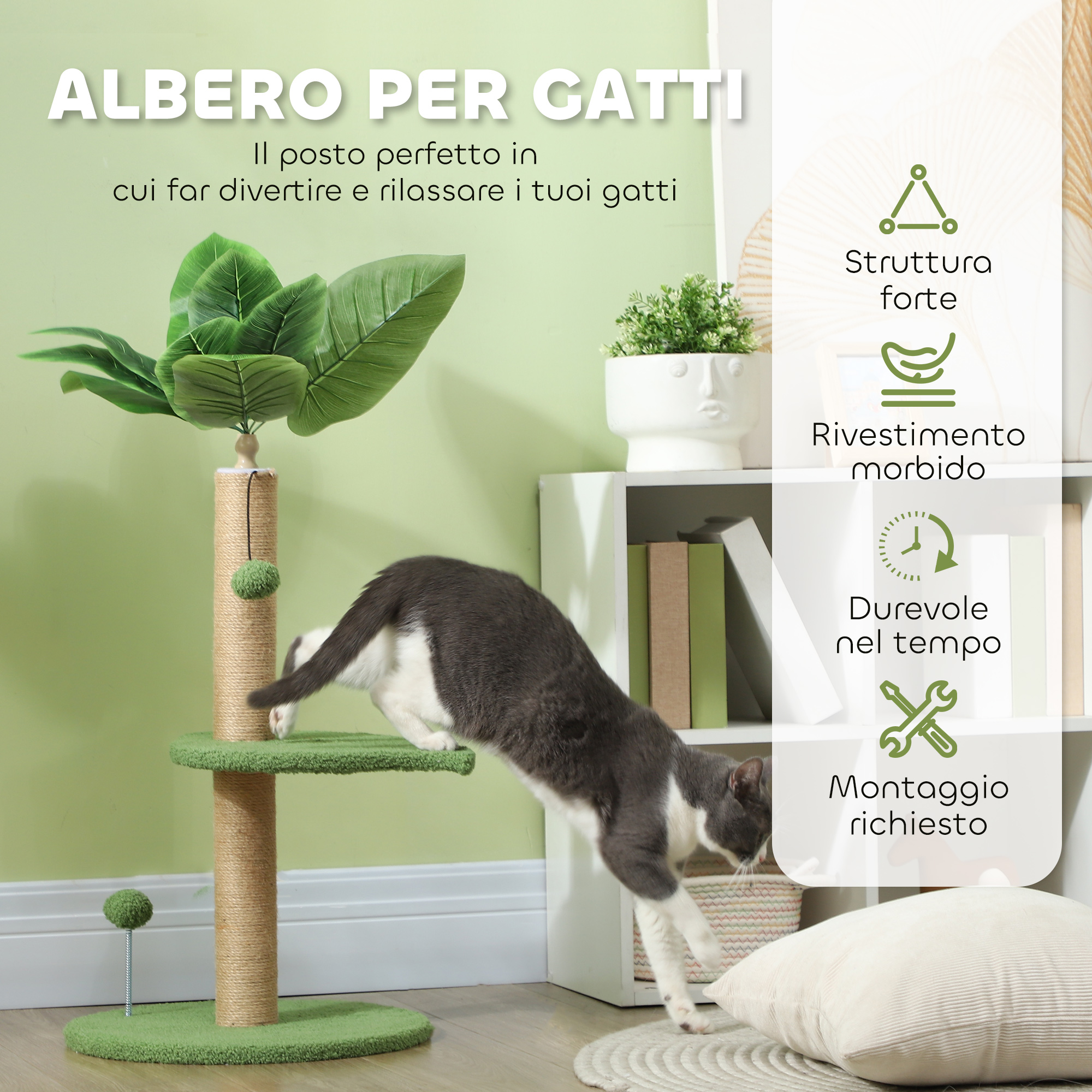 Arbre à chat avec feuilles artificielles