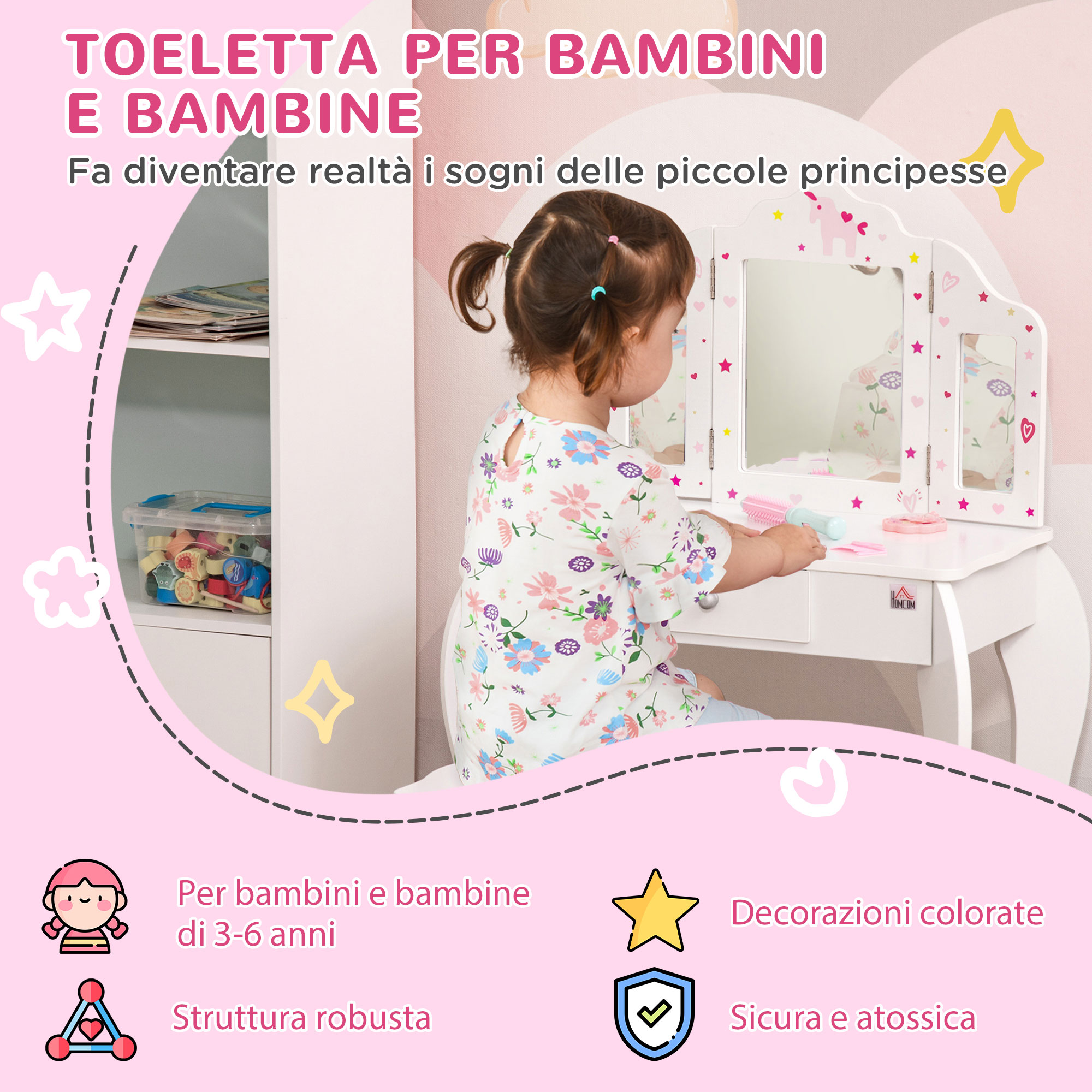 Coiffeuse Fille Miroir Triptyque Pliant 180°