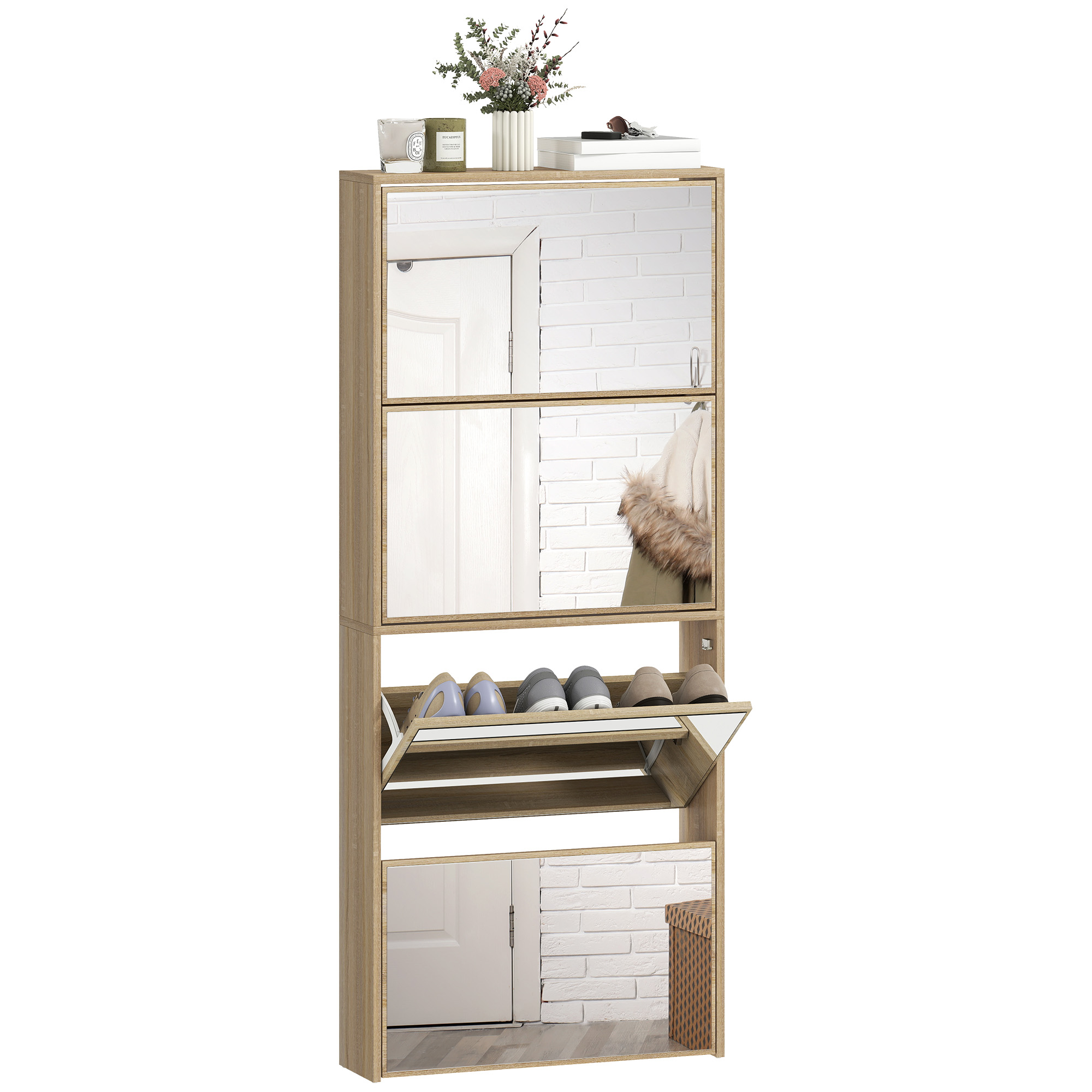 Meuble à chaussures avec miroir 4 portes