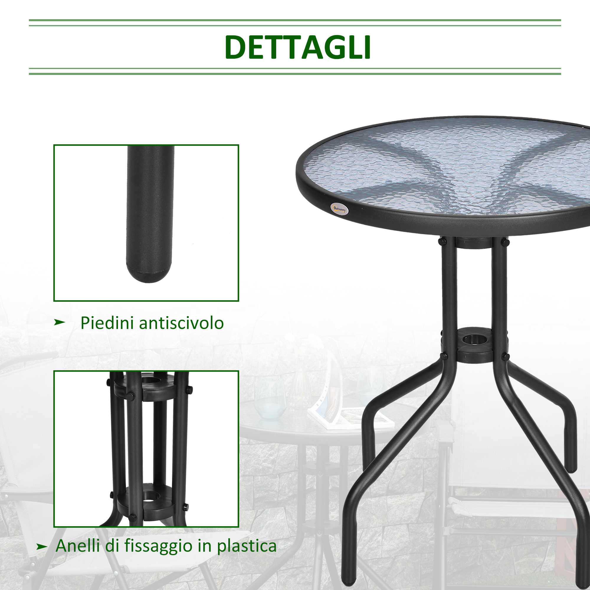 Table d'appoint ronde fer verre trempe noir Ø60x70cm - Vue 3