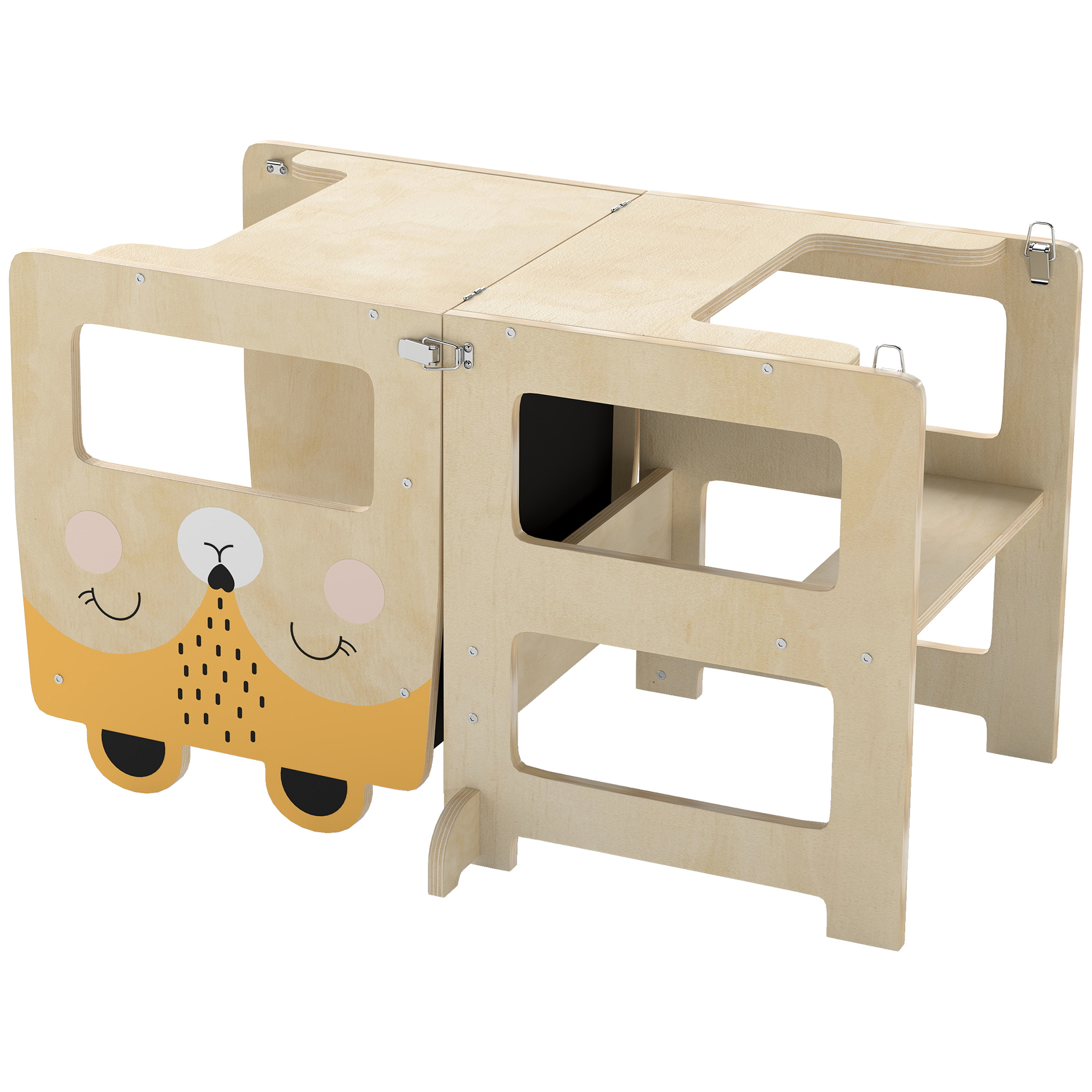 Tour Montessorienne Enfant 2-5 Ans avec Tableau Blanc et Table, en Contreplaqué,