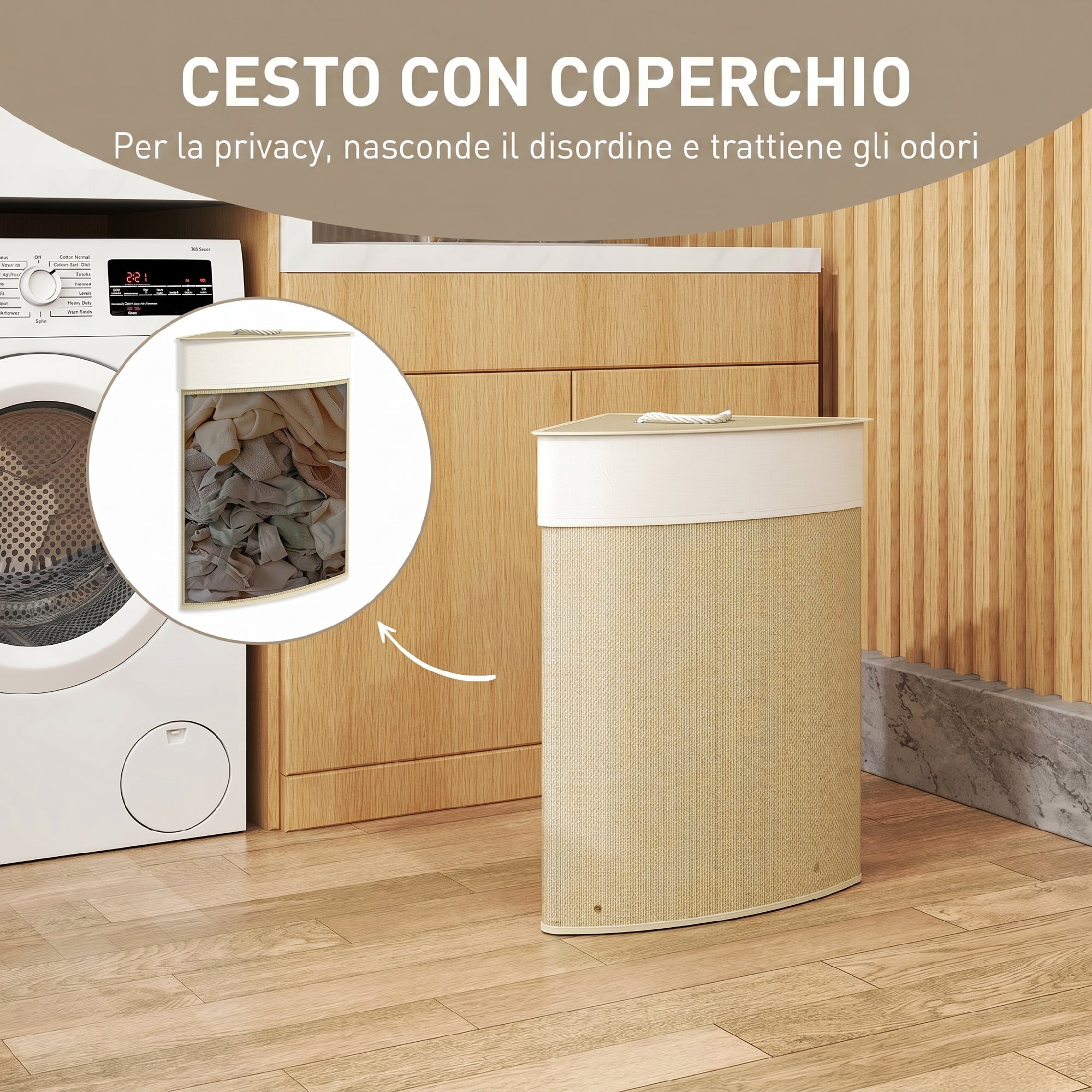 Couvercle avec poignée cache‑linge