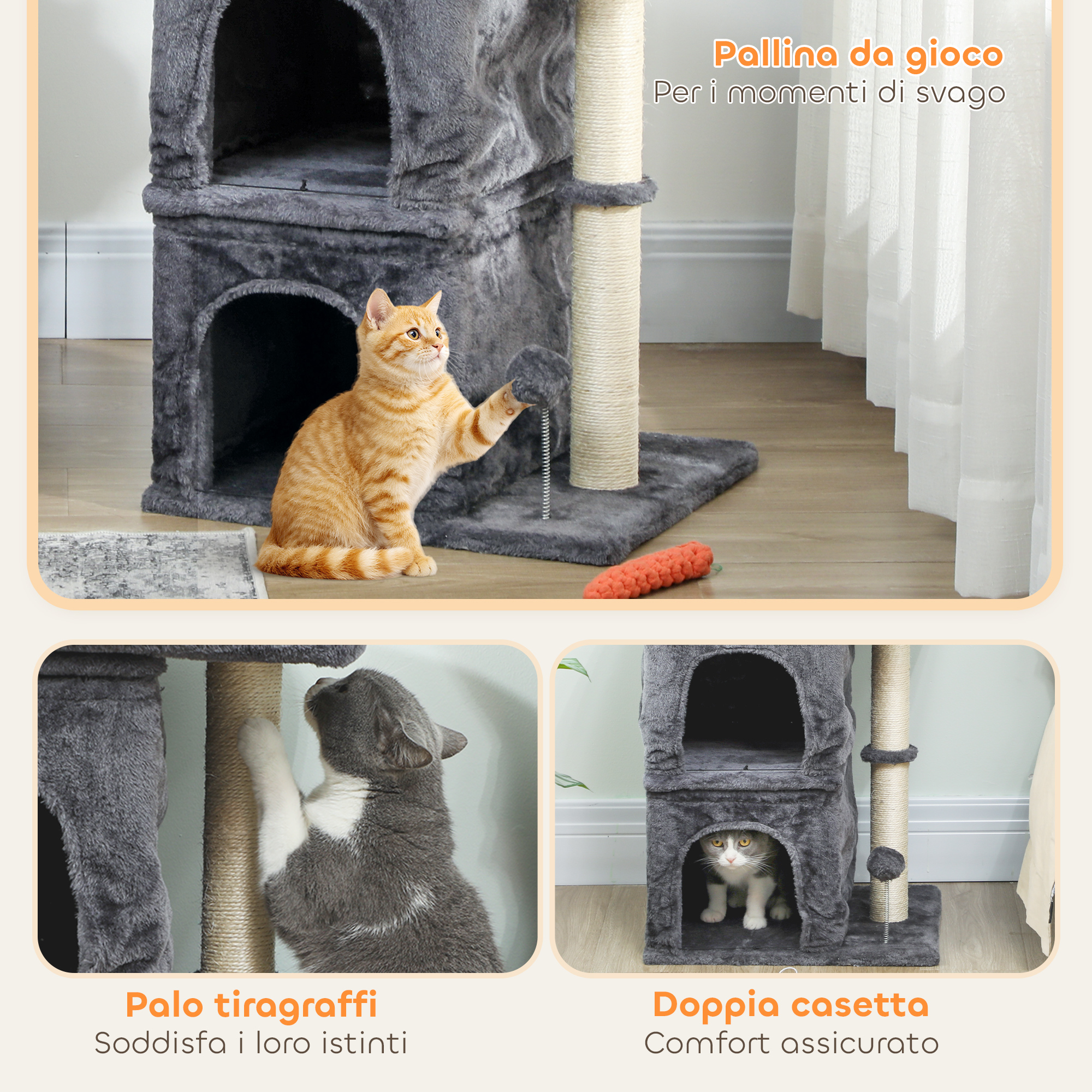 Chats se reposant et jouant sur la tour
