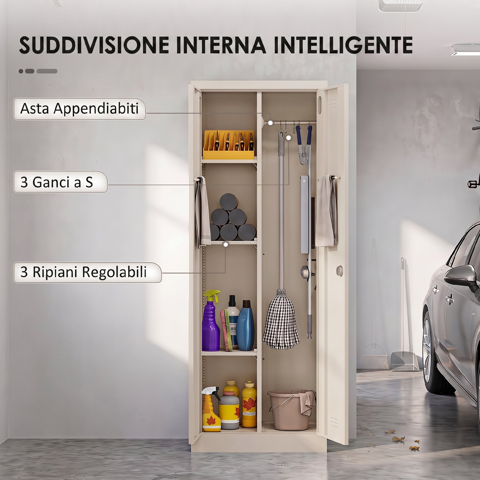 Armoire ouverte présentation du rangement intérieur