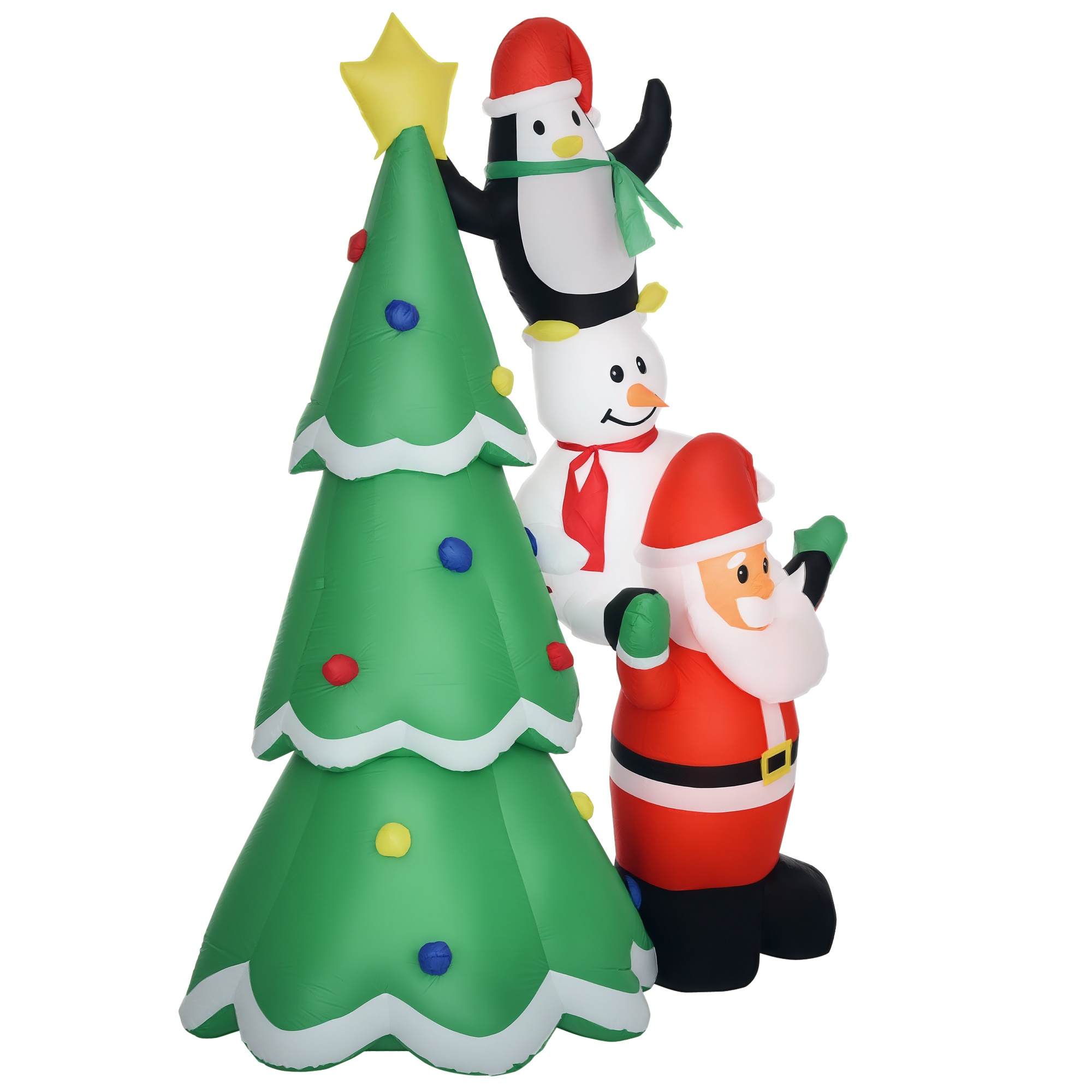 Sapin de Noël Géant Gonflable 243 cm, LED, Père Noël, Pingouin et Bonhomme de Neige, Étanche Extérieur