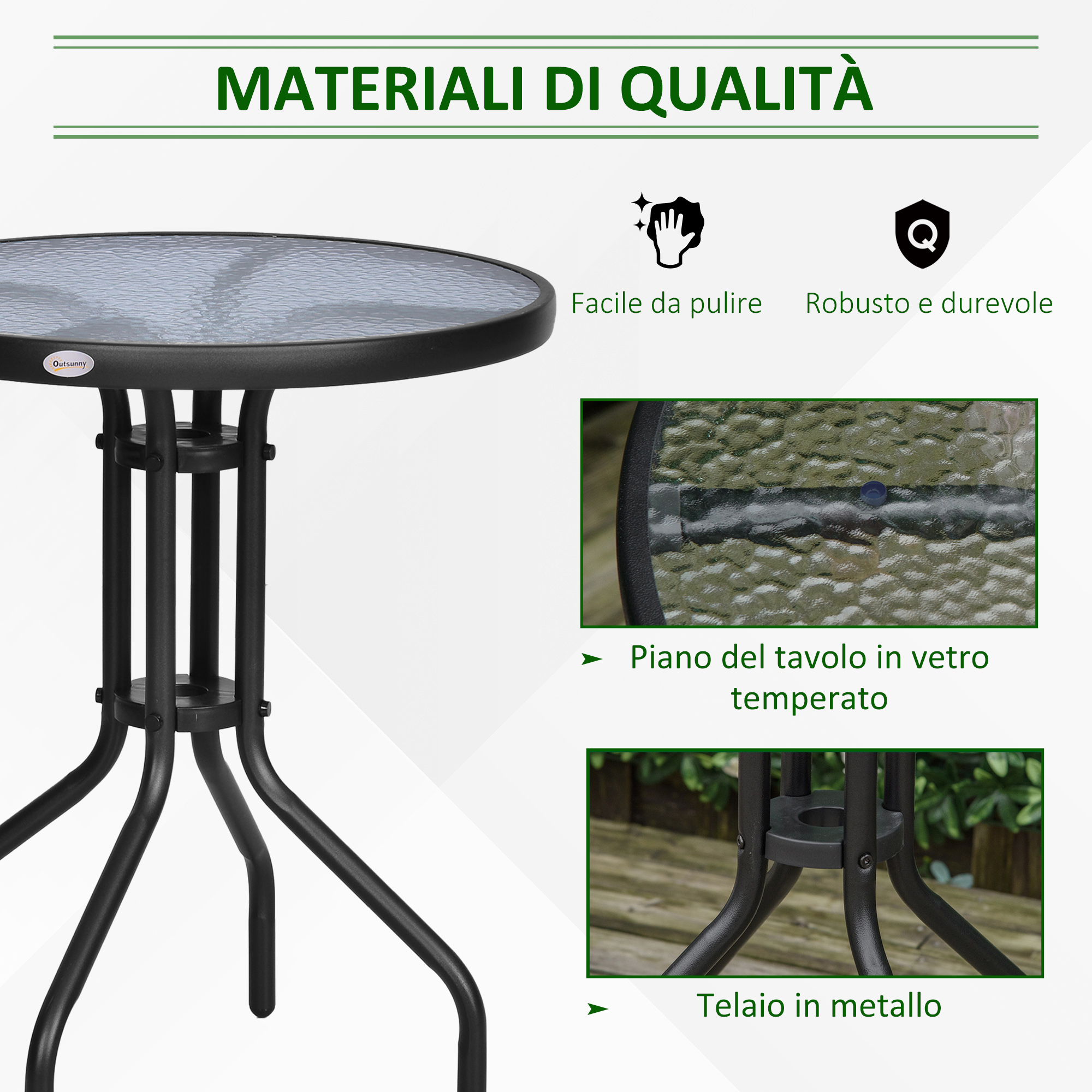 Table d'appoint ronde fer verre trempe noir Ø60x70cm - Vue 1