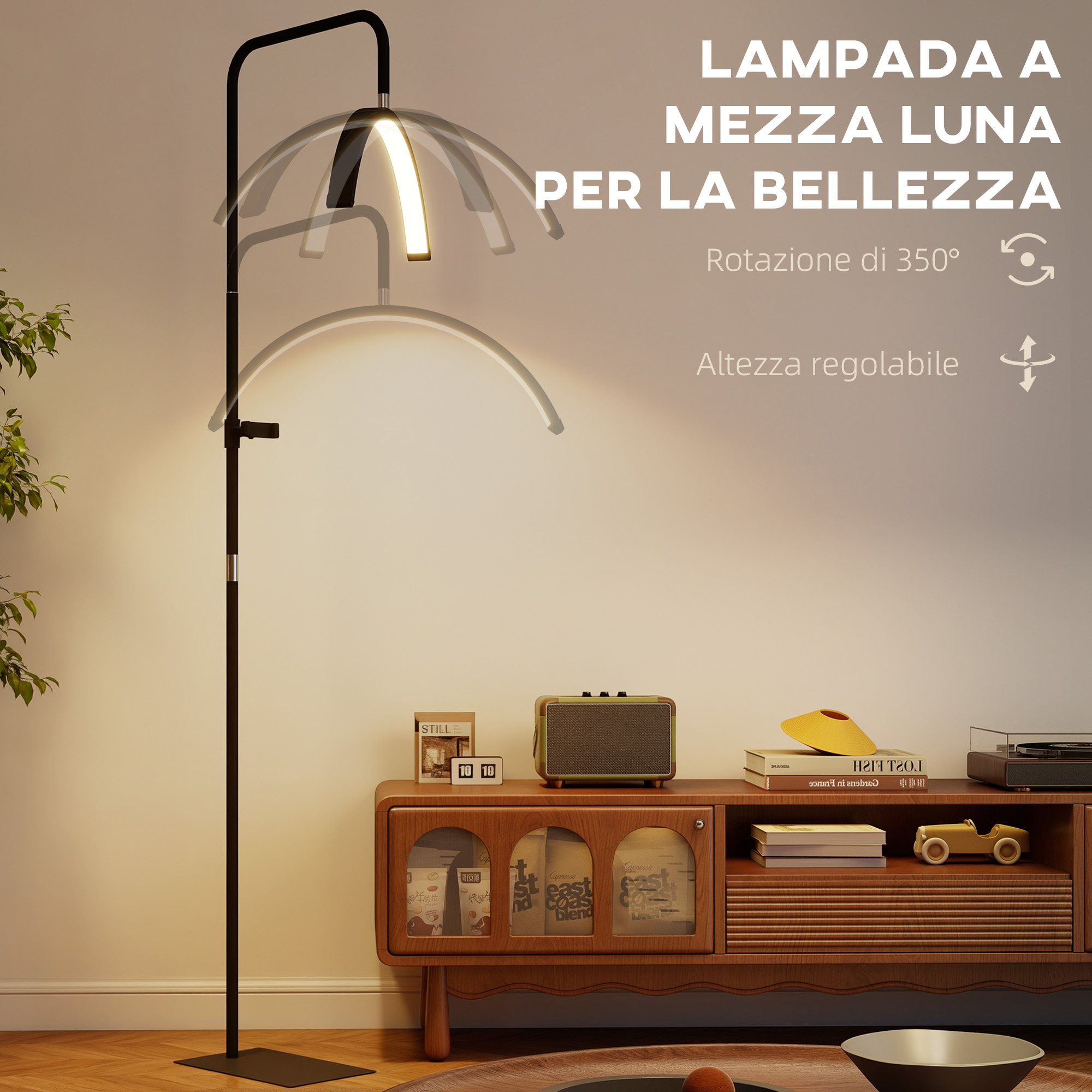 Lampadaire croissant de lune LED noir